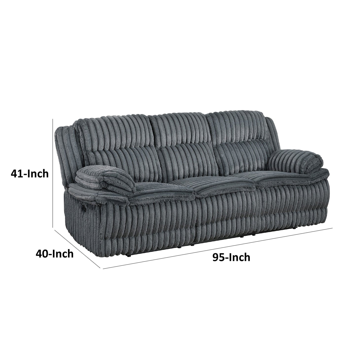 Canapé inclinable manuel double Rexy, velours côtelé texturé gris foncé, 95 pouces
