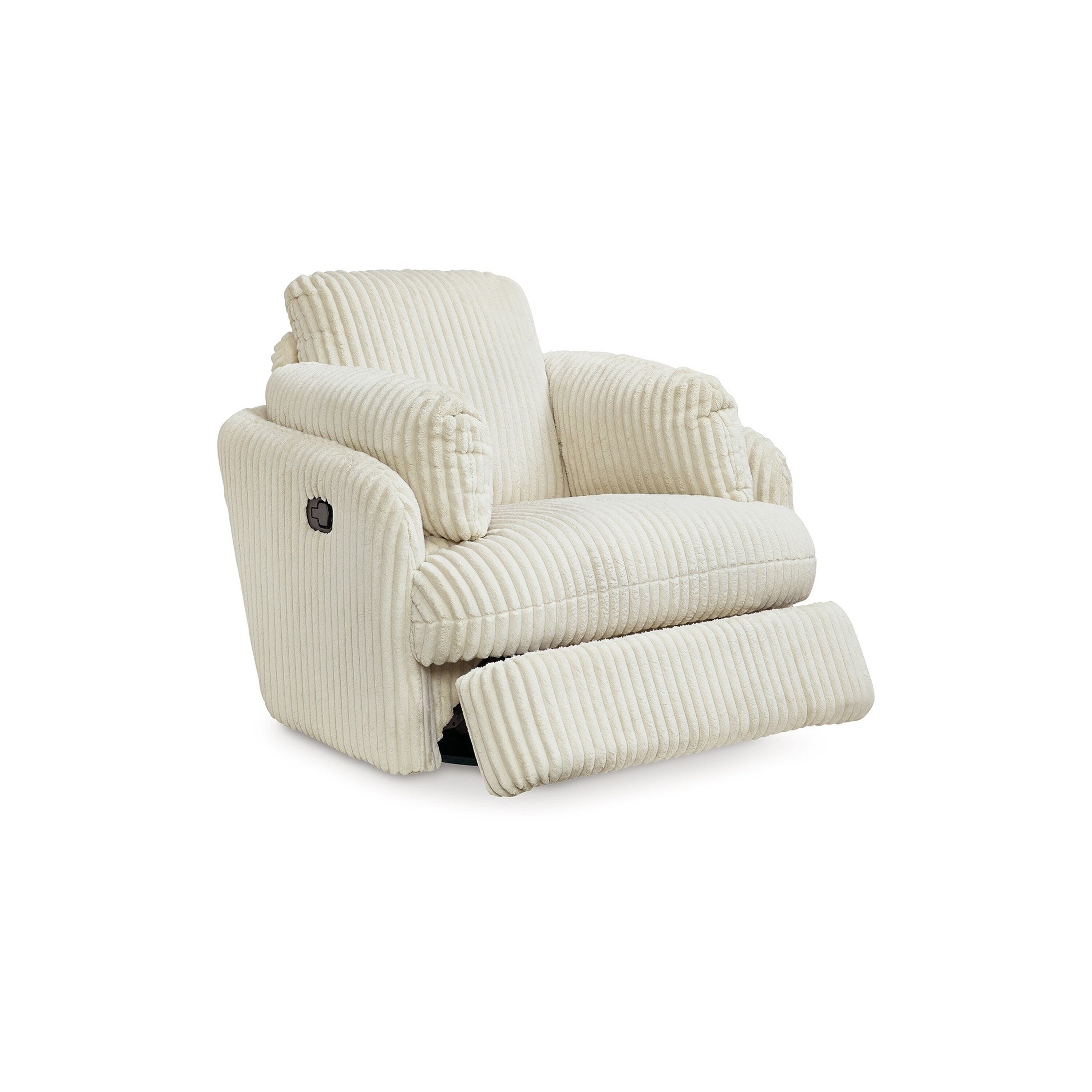 Fauteuil inclinable manuel pivotant Rikki, velours côtelé ivoire, 2 coussins