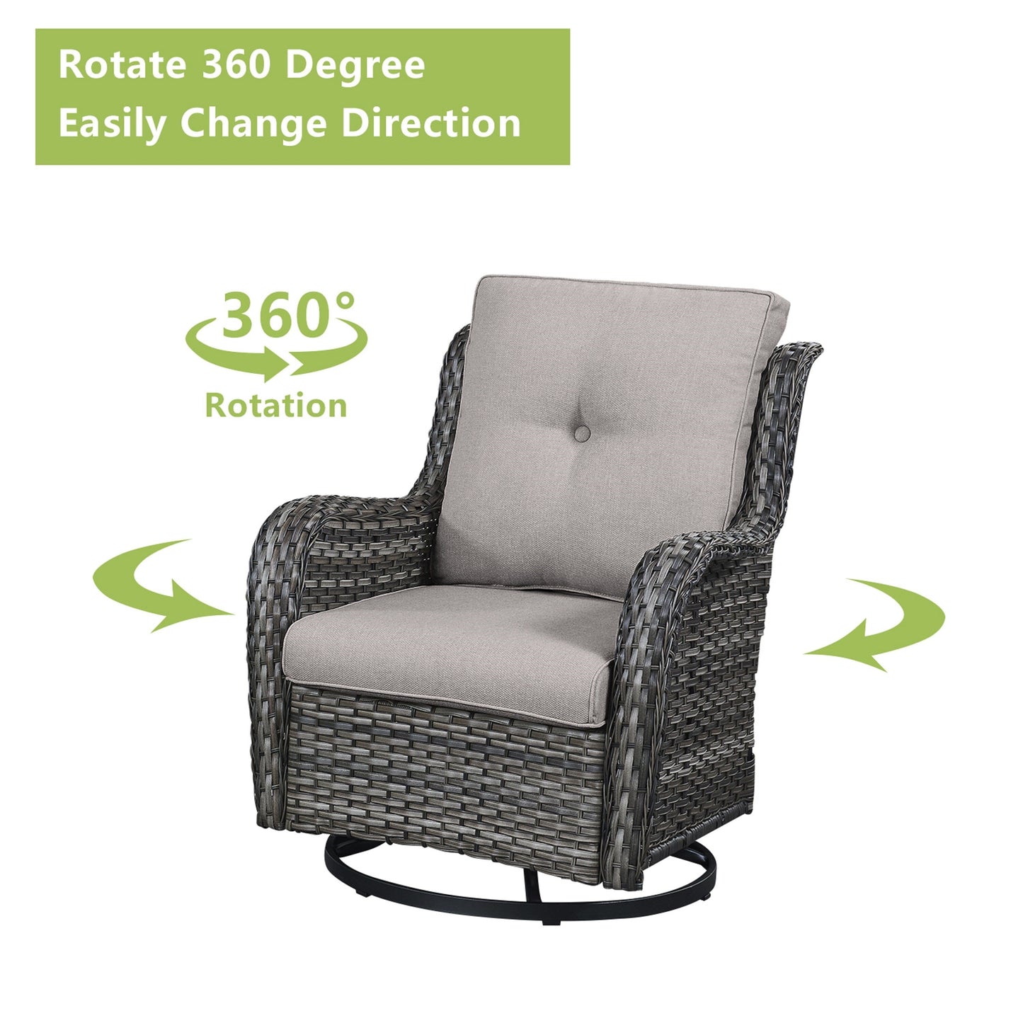 Ensemble de mobilier d'extérieur Pocassy 5 pièces, chaises pivotantes avec poufs