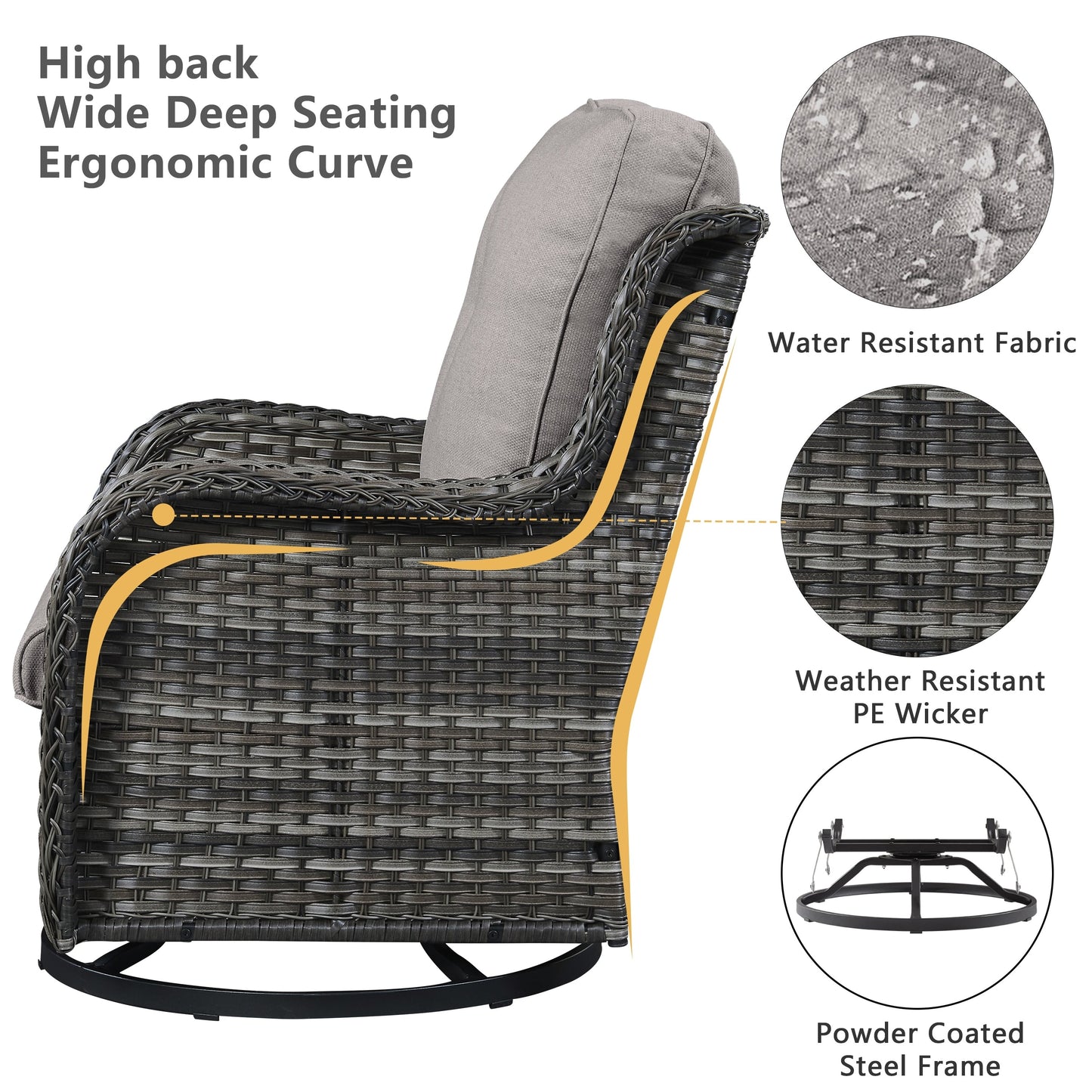 Ensemble de mobilier d'extérieur Pocassy 5 pièces, chaises pivotantes avec poufs