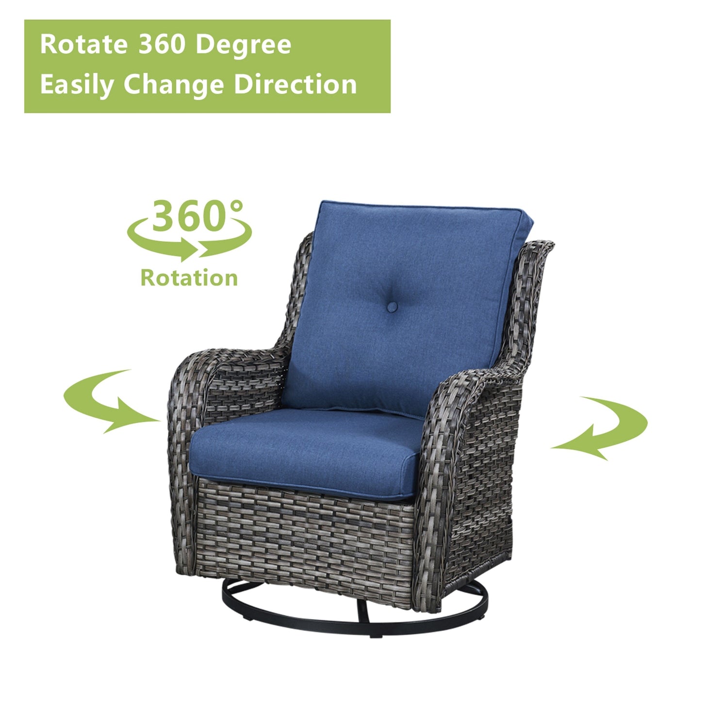 Ensemble de mobilier d'extérieur Pocassy 5 pièces, chaises pivotantes avec poufs