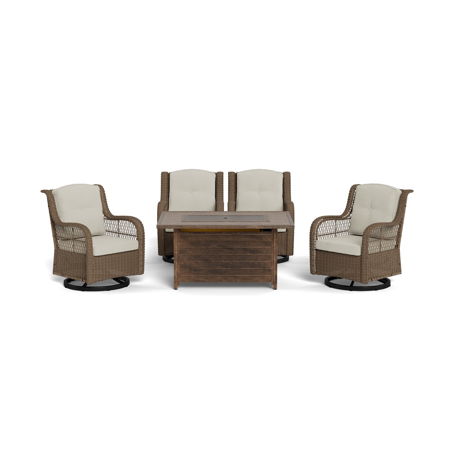Ensemble de 5 sièges d'extérieur en osier et grès Rio Vista avec table et foyer