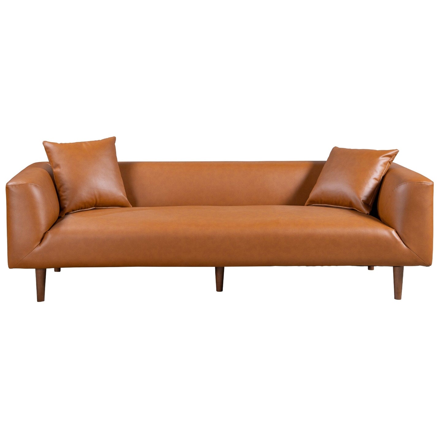 Canapé large et incurvé en cuir cognac Ritson 87 de style moderne du milieu du siècle
