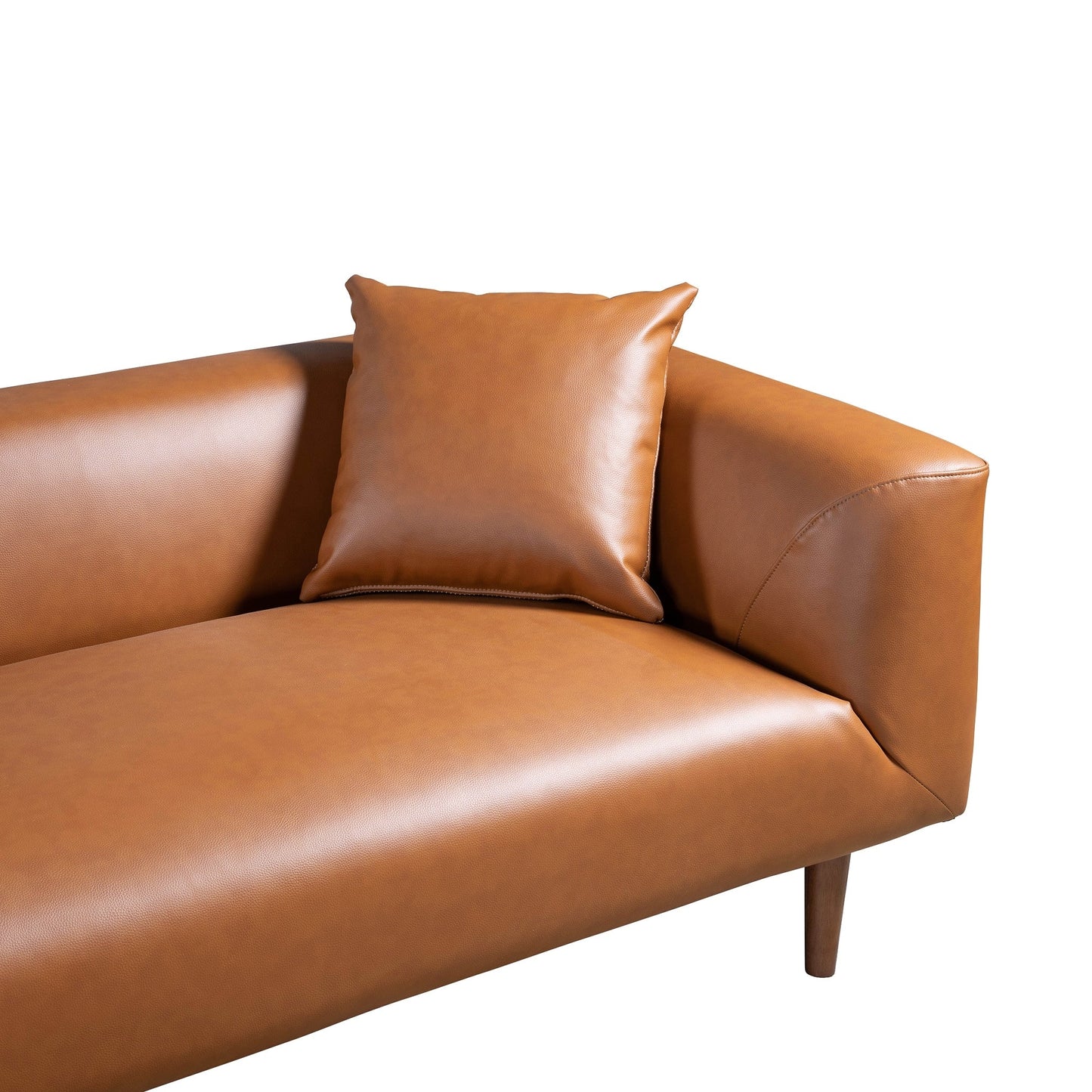 Canapé large et incurvé en cuir cognac Ritson 87 de style moderne du milieu du siècle