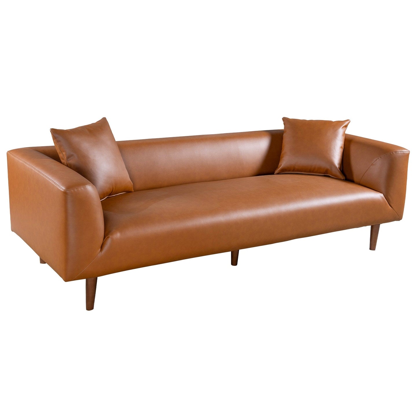 Canapé large et incurvé en cuir cognac Ritson 87 de style moderne du milieu du siècle