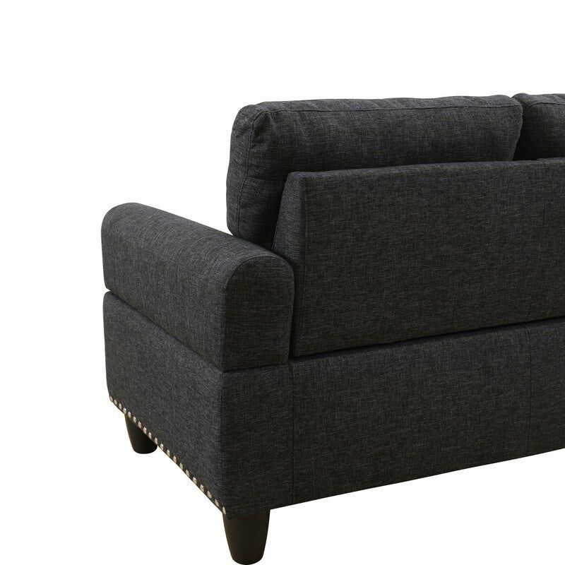 Ensemble de canapés 3 pièces en lin noir et gris orné de rivets : sublimez le style de votre salon