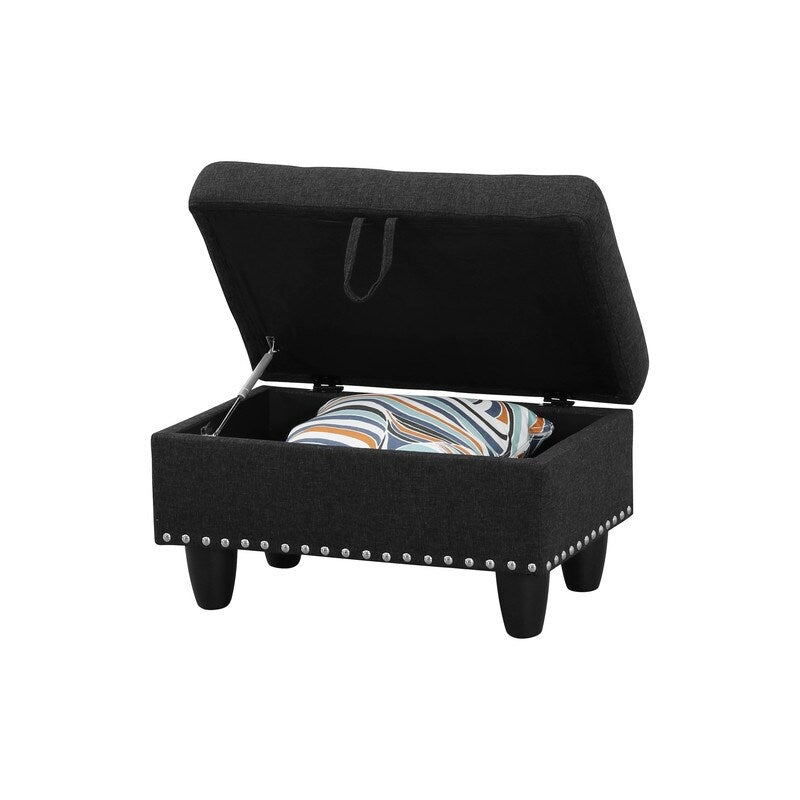 Ensemble de canapés 3 pièces en lin noir et gris orné de rivets : sublimez le style de votre salon