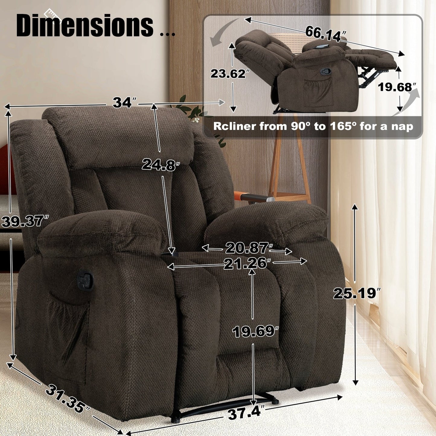 Fauteuil inclinable pivotant et rembourré