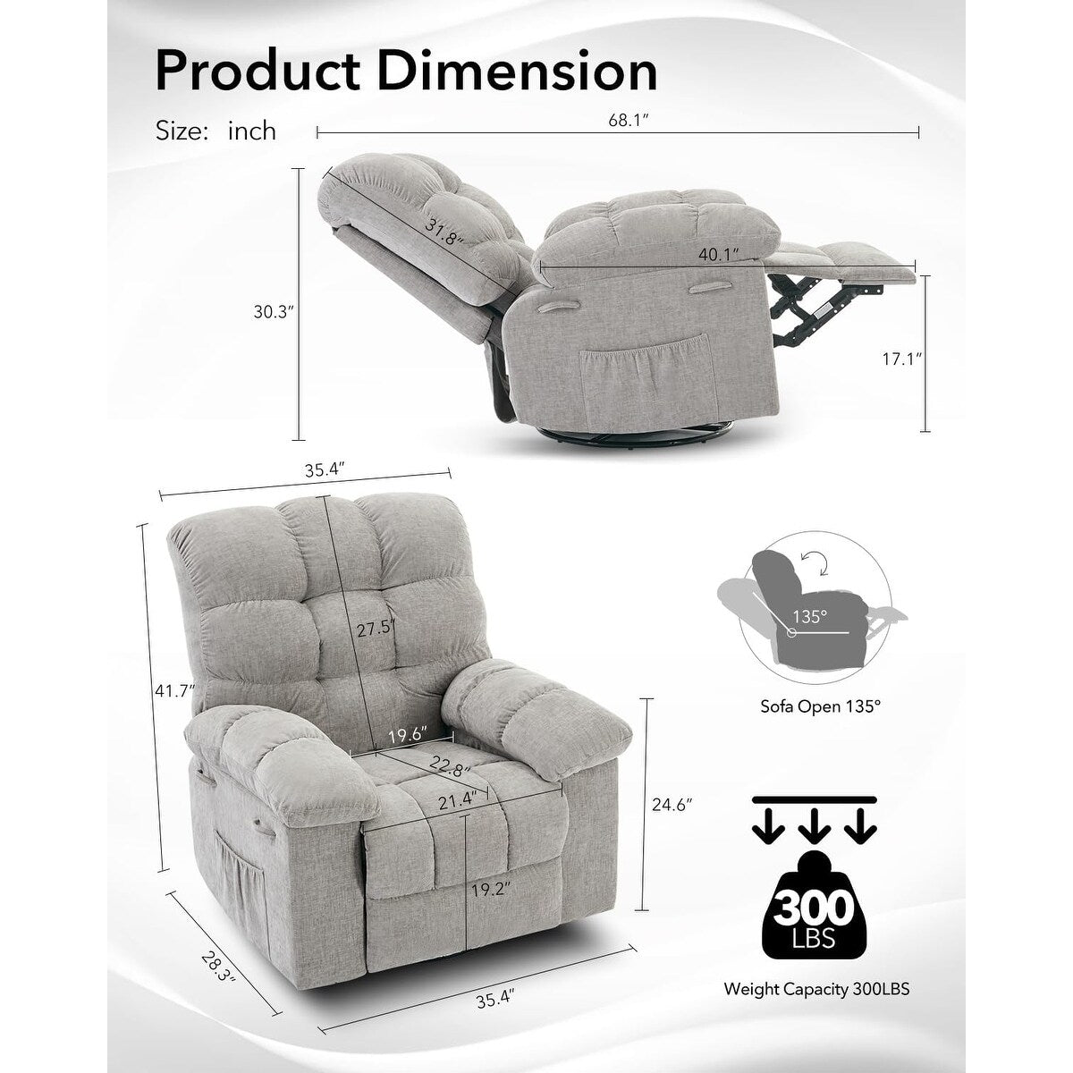 Fauteuil à bascule pivotant à 360°