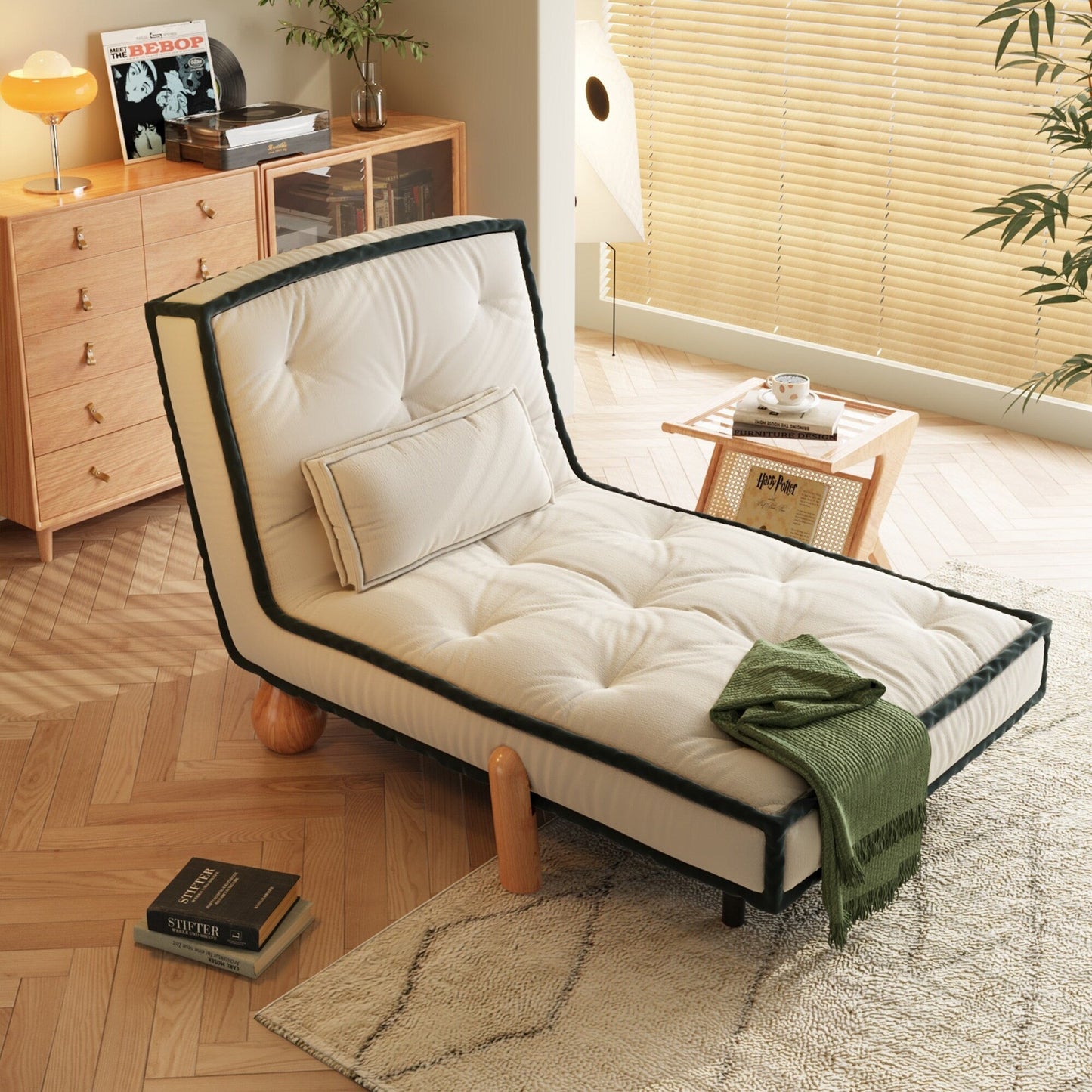 Canapé sans accoudoirs Romision en velours technologique beige