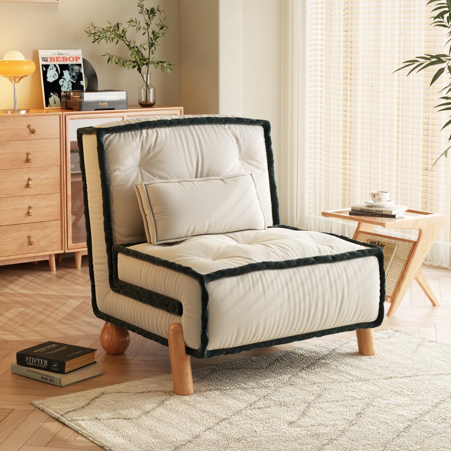 Canapé sans accoudoirs Romision en velours technologique beige