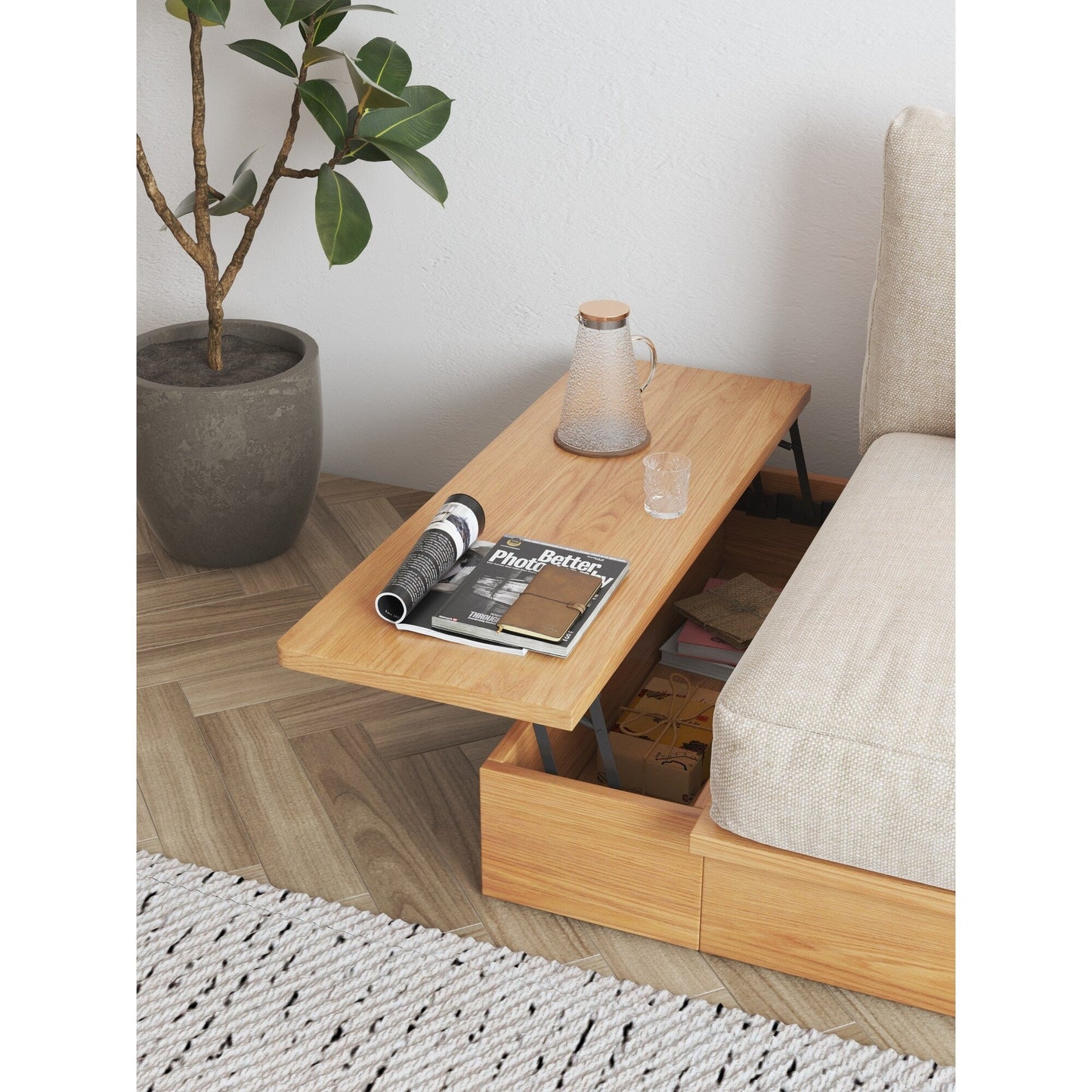 Canapé rectangulaire trois places Romision en tissu lin