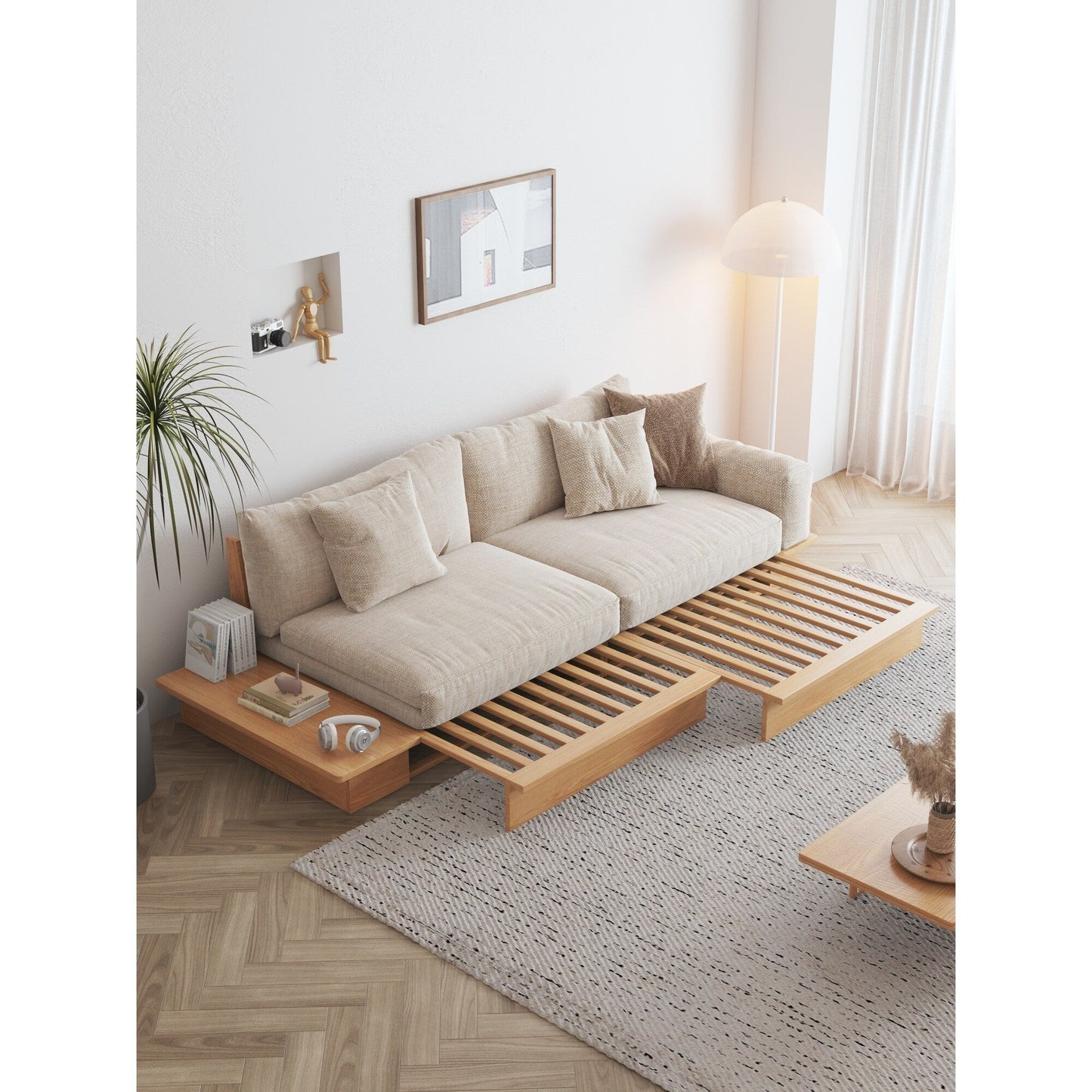 Canapé rectangulaire trois places Romision en tissu lin