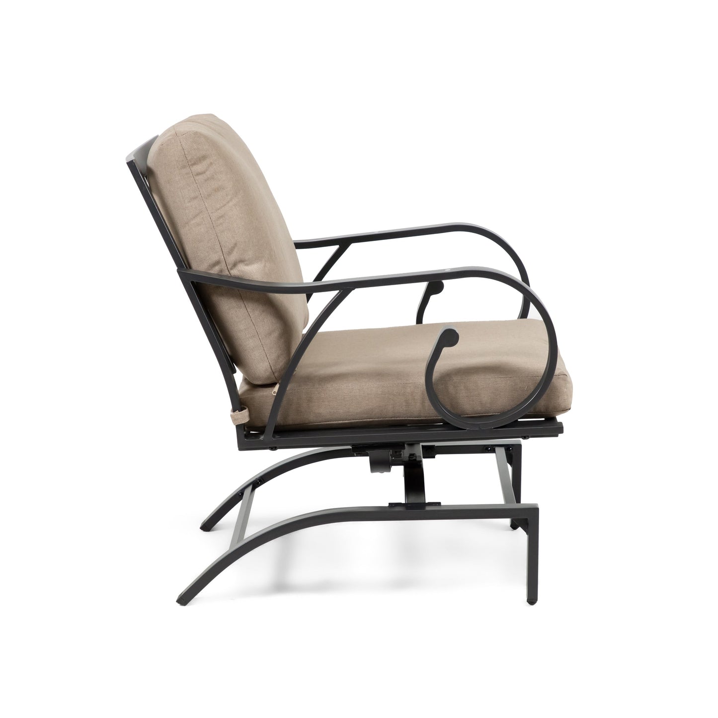 Ensemble de 3 chaises de patio rembourrées en métal marron transitionnel Ronley avec coussin et table