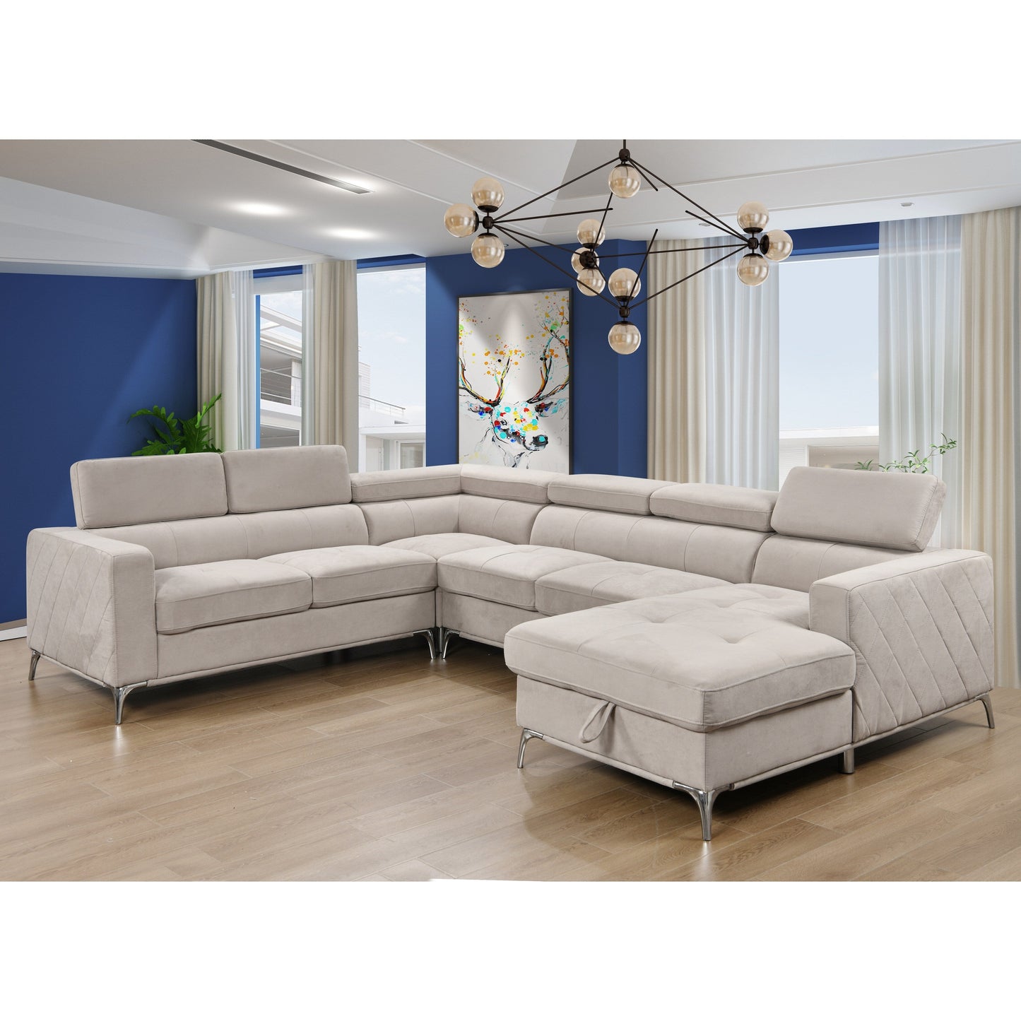 Canapé sectionnel surdimensionné Roomfitters 122 avec rangement pour méridienne, canapé contemporain en U 7 places