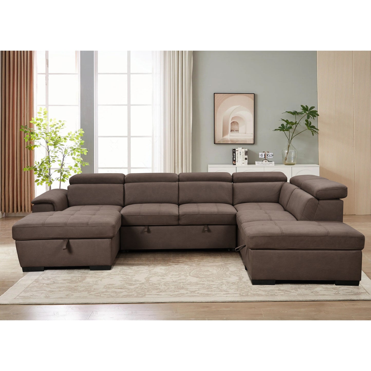 Canapé sectionnel en U Roomfitters 128 avec poufs, canapé modulaire réversible 7 places avec siège de rangement