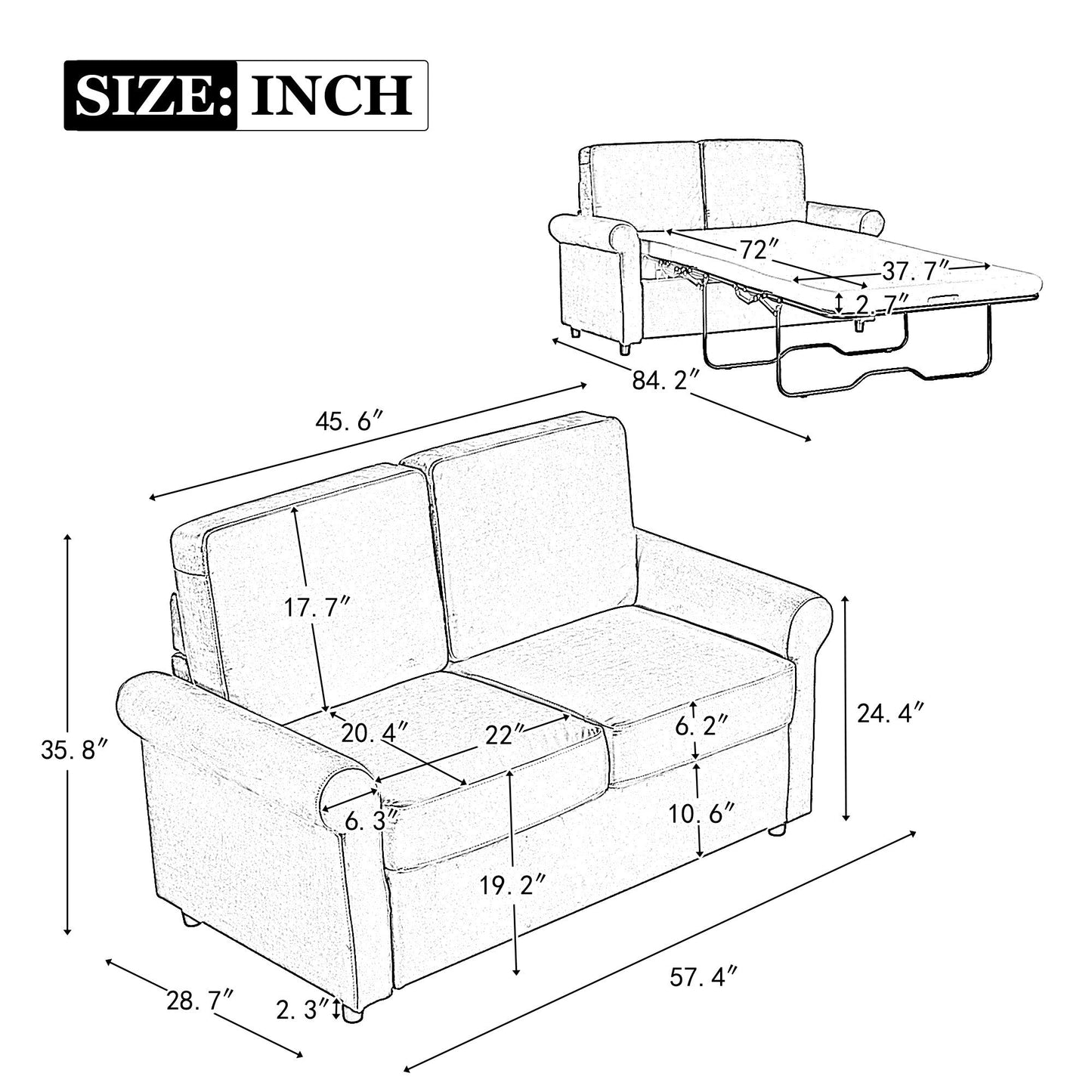 Canapé-lit gigogne 2 en 1 Roomfitters avec surmatelas double haut de gamme, ports USB et design compact pour le salon