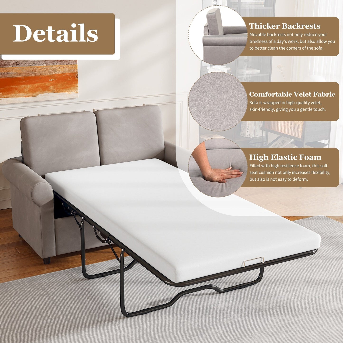 Canapé-lit gigogne 2 en 1 Roomfitters avec surmatelas double haut de gamme, ports USB et design compact pour le salon