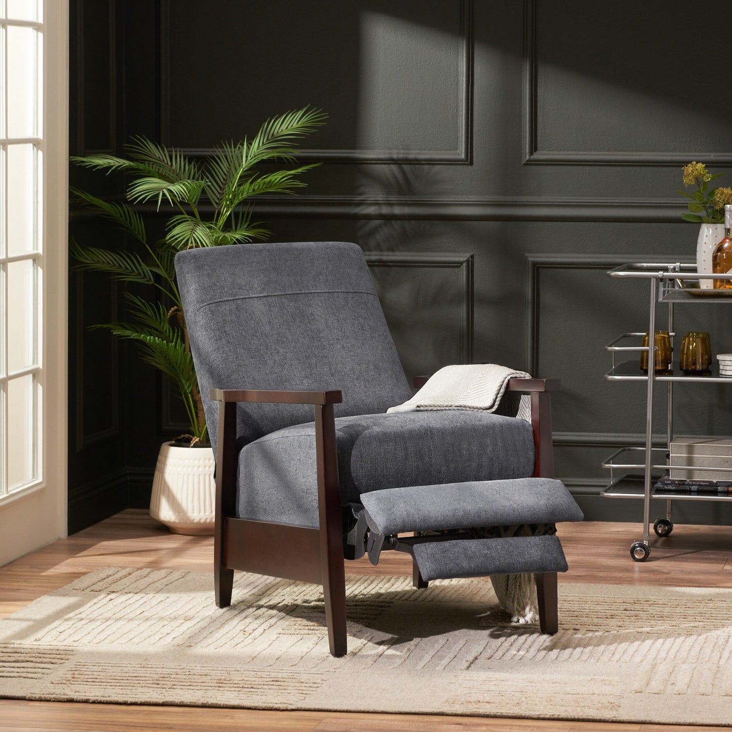 Fauteuil inclinable manuel en bois de 62 cm de large, fauteuil de salon confortable pour le salon