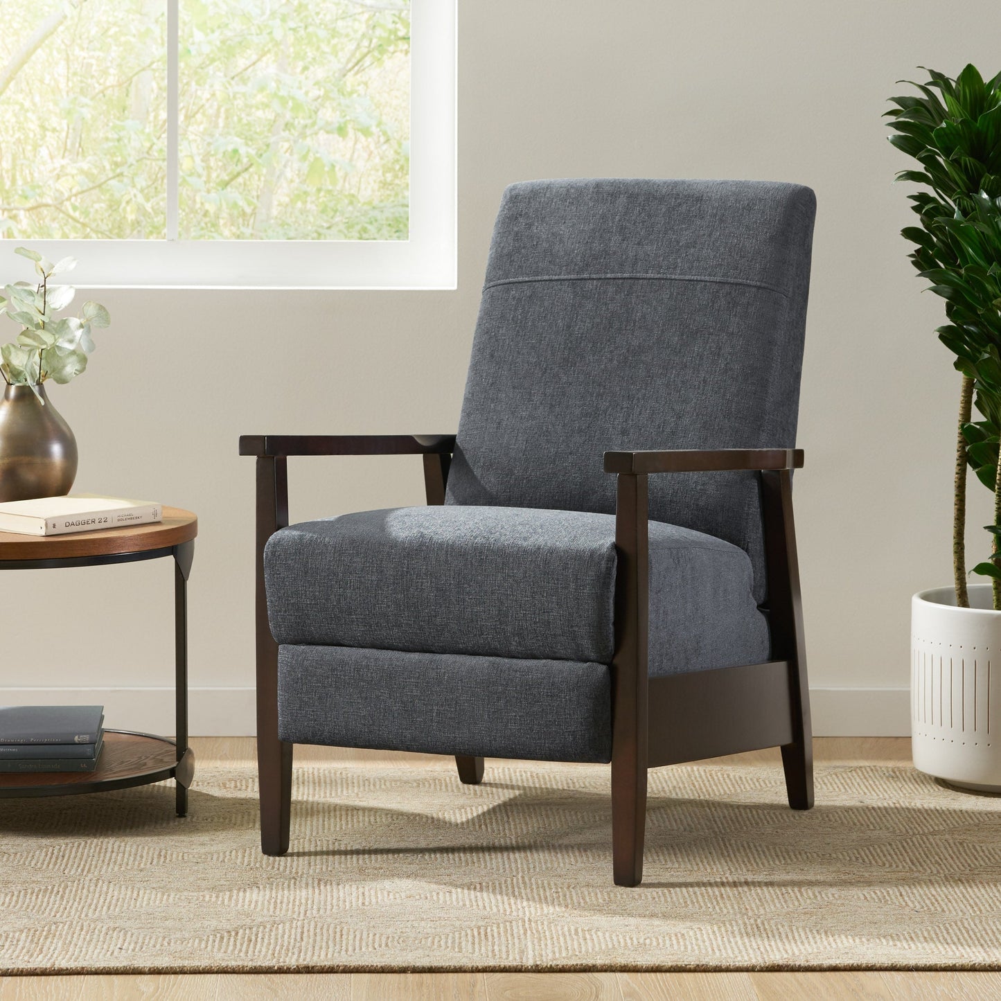 Fauteuil inclinable manuel en bois de 62 cm de large, fauteuil de salon confortable pour le salon
