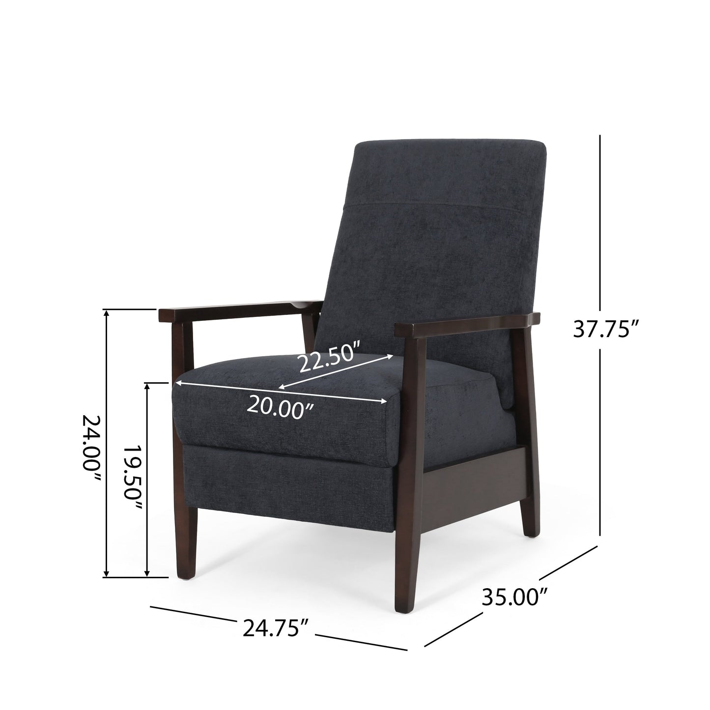 Fauteuil inclinable manuel en bois de 62 cm de large, fauteuil de salon confortable pour le salon