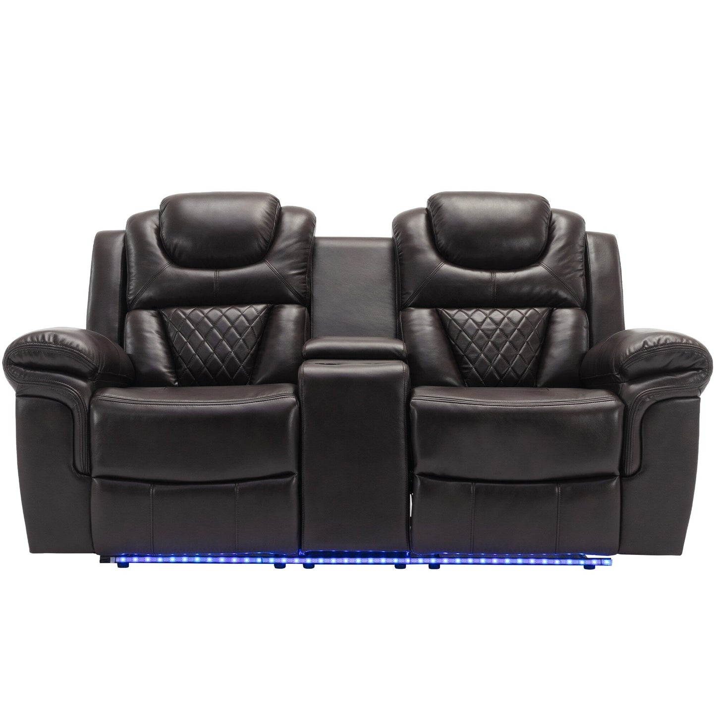 Ensemble de canapés inclinables 3 pièces Roomfitters avec fauteuils inclinables manuels, rangement dans la console centrale et éclairage d'ambiance doux