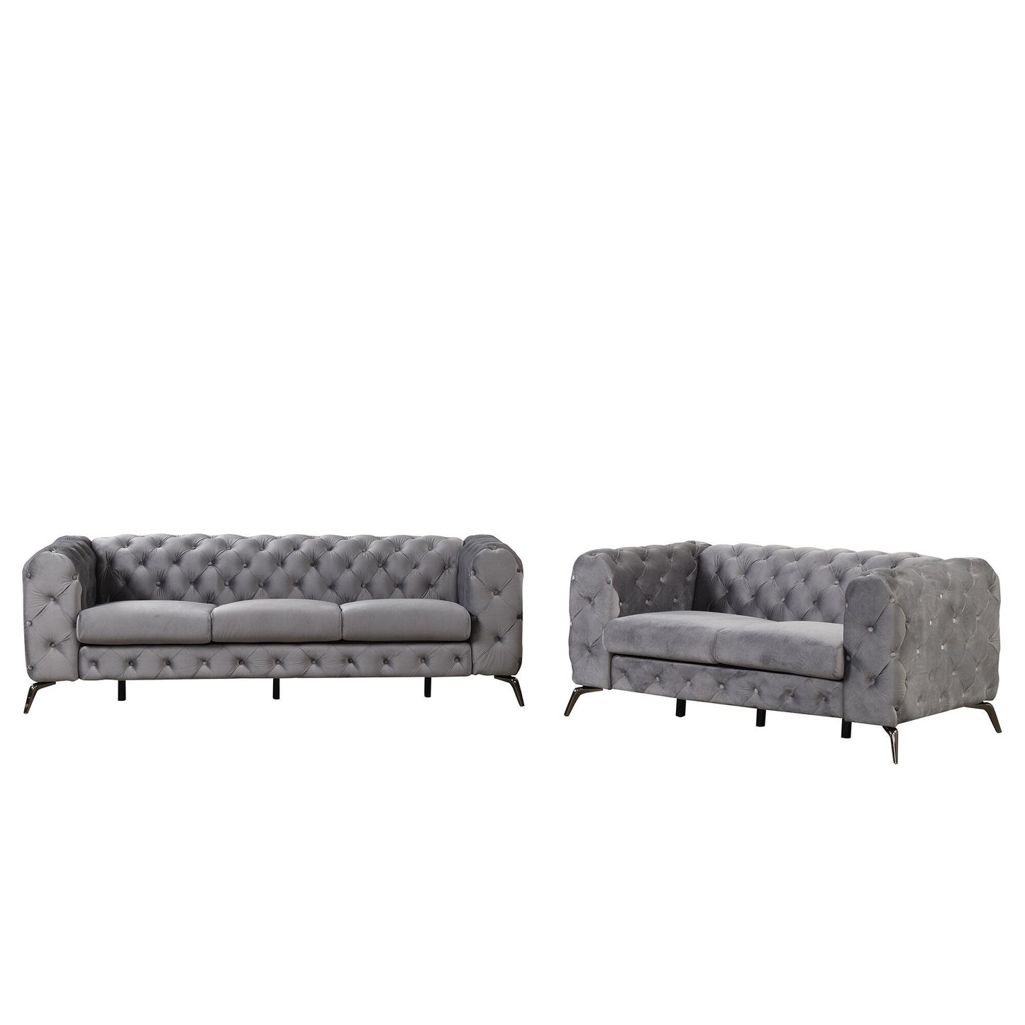 Ensemble de canapés rembourrés en velours 3 pièces Roomfitters avec pieds en métal robustes, comprenant un canapé trois places, une causeuse et une chaise simple