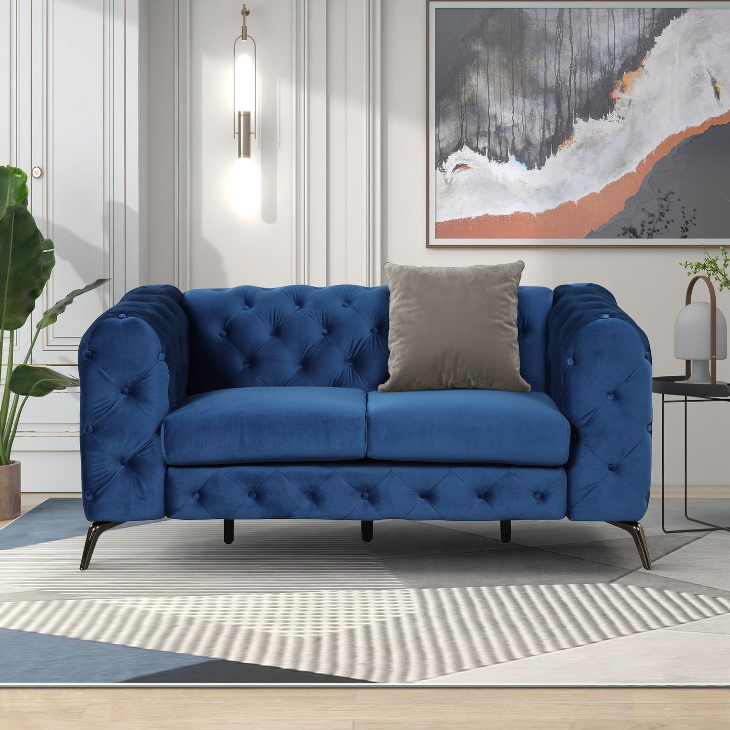 Ensemble de canapés rembourrés en velours 3 pièces Roomfitters avec pieds en métal robustes, comprenant un canapé trois places, une causeuse et une chaise simple