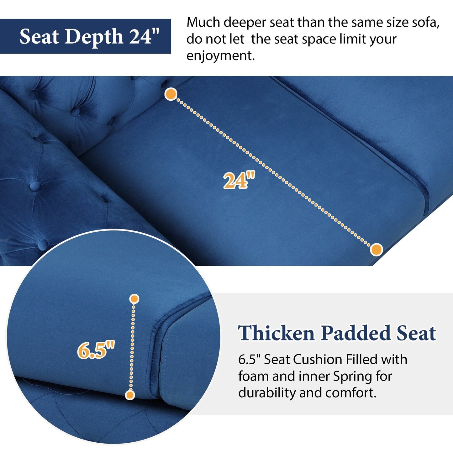 Ensemble de canapés rembourrés en velours 3 pièces Roomfitters avec pieds en métal robustes, comprenant un canapé trois places, une causeuse et une chaise simple