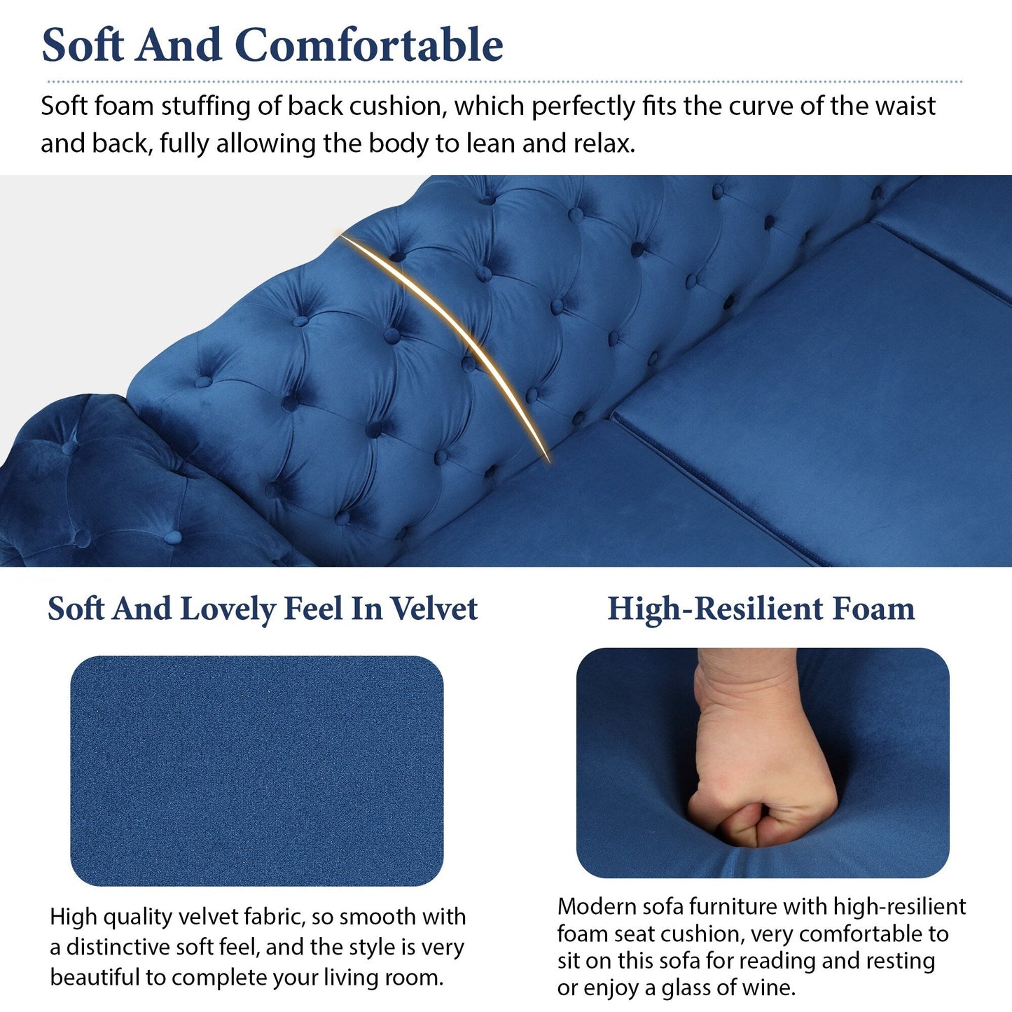 Ensemble de canapés rembourrés en velours 3 pièces Roomfitters avec pieds en métal robustes, comprenant un canapé trois places, une causeuse et une chaise simple