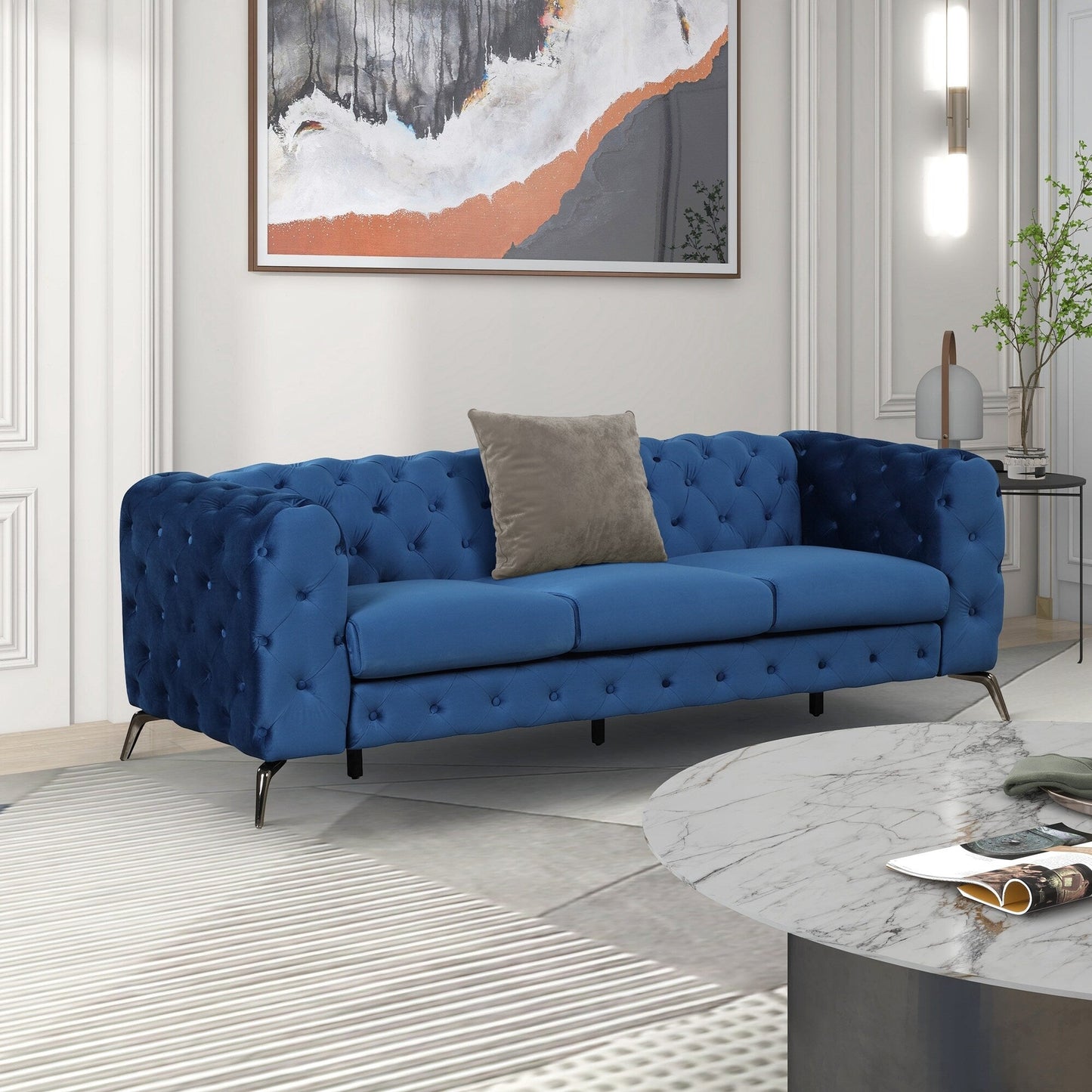 Ensemble de canapés rembourrés en velours 3 pièces Roomfitters avec pieds en métal robustes, comprenant un canapé trois places, une causeuse et une chaise simple