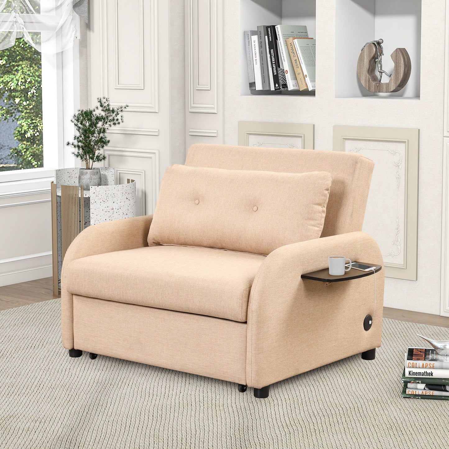 Canapé-lit gigogne 3 en 1 Roomfitters avec table à deux ailes et port de chargement USB pour salon et salle de loisirs