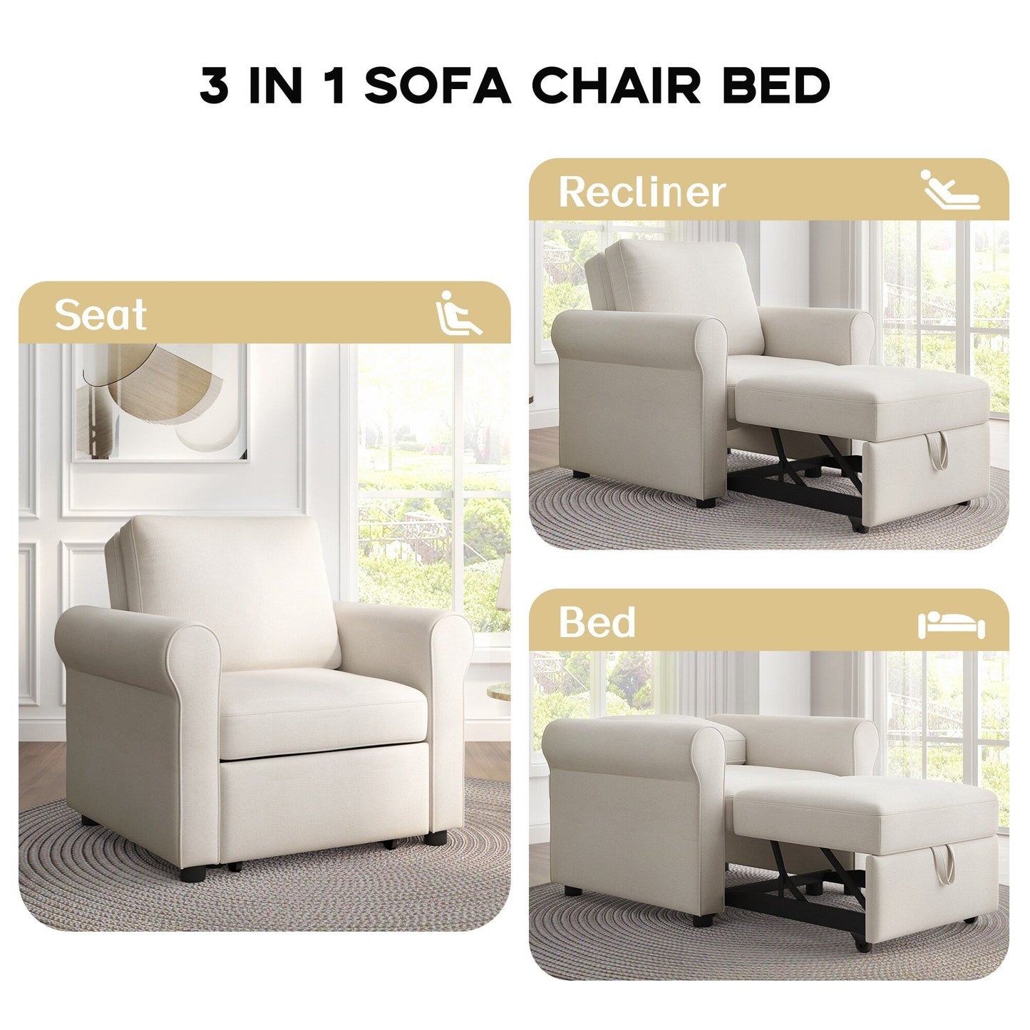 Canapé-lit 3 en 1 Roomfitters, fauteuil convertible, dossier réglable, transformable en canapé, chaise longue