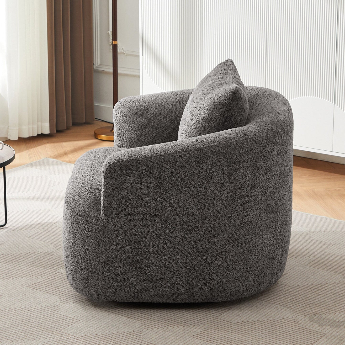 Roomfitters Fauteuil pivotant rembourré en chenille à 360° avec coussin décoratif pour salon, chambre, bureau, hôtel