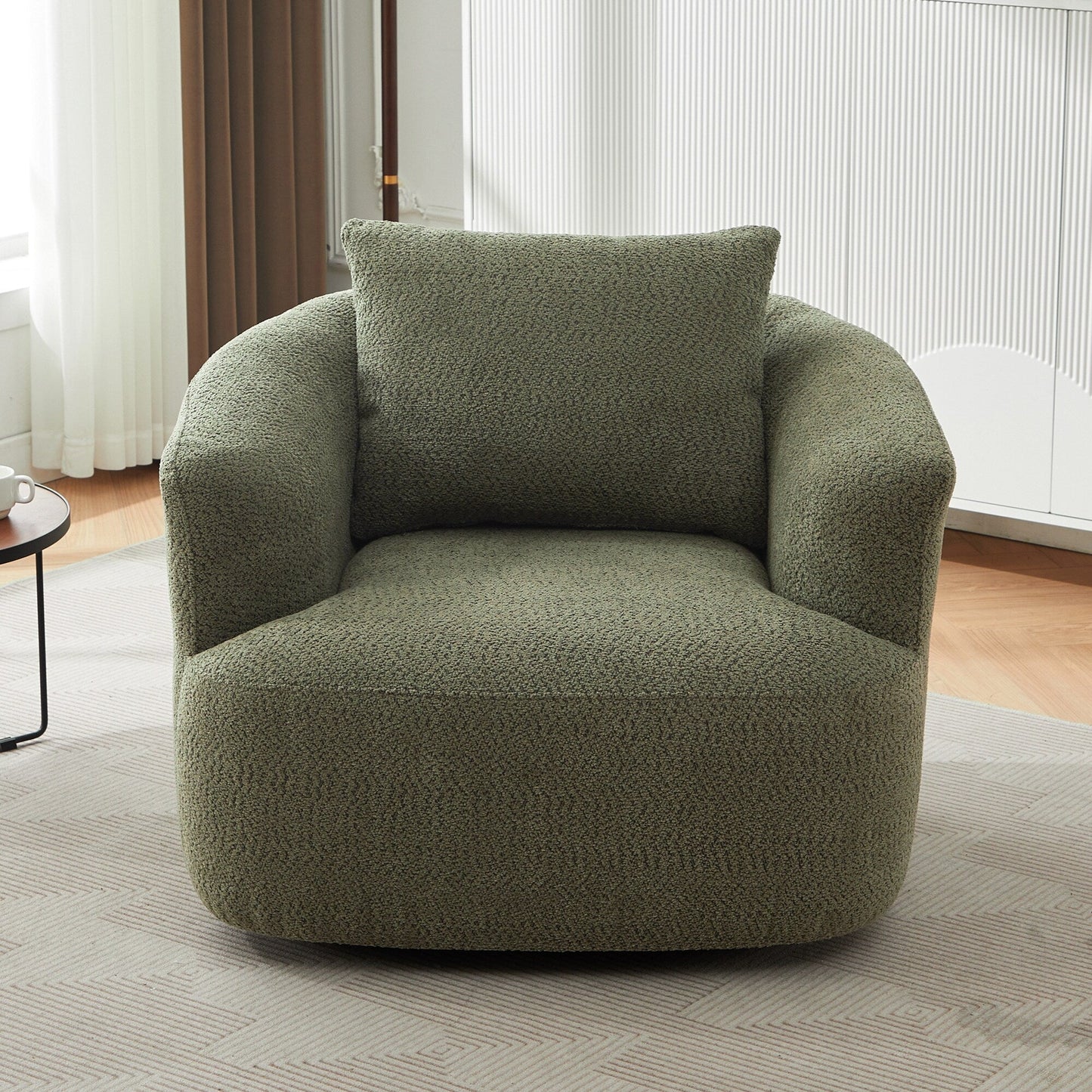 Roomfitters Fauteuil pivotant rembourré en chenille à 360° avec coussin décoratif pour salon, chambre, bureau, hôtel