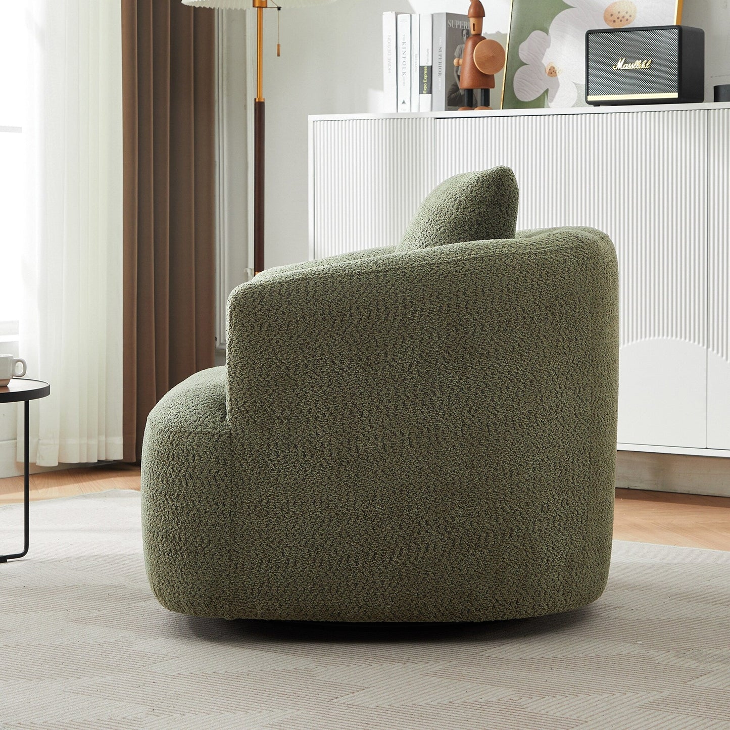 Roomfitters Fauteuil pivotant rembourré en chenille à 360° avec coussin décoratif pour salon, chambre, bureau, hôtel
