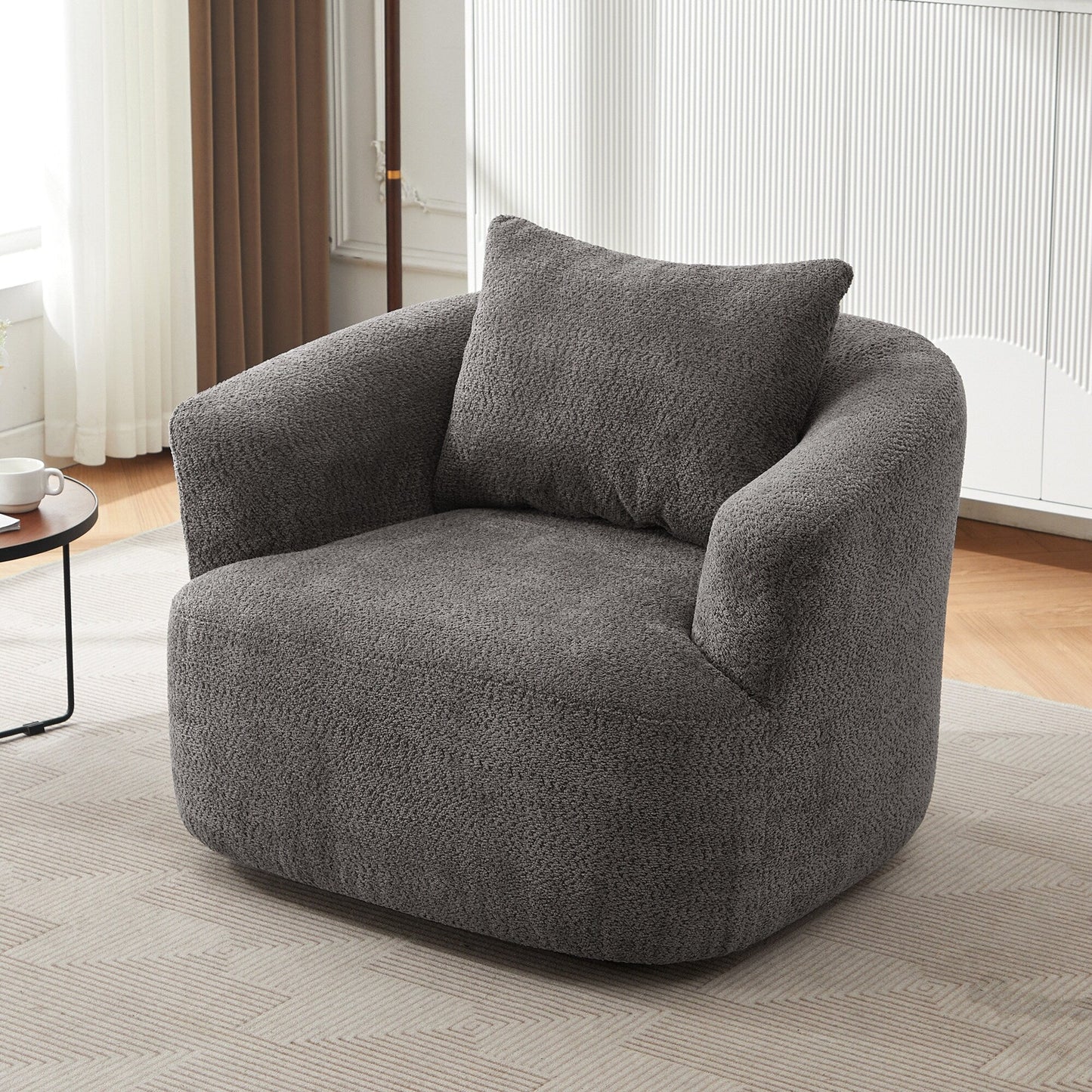 Roomfitters Fauteuil pivotant rembourré en chenille à 360° avec coussin décoratif pour salon, chambre, bureau, hôtel
