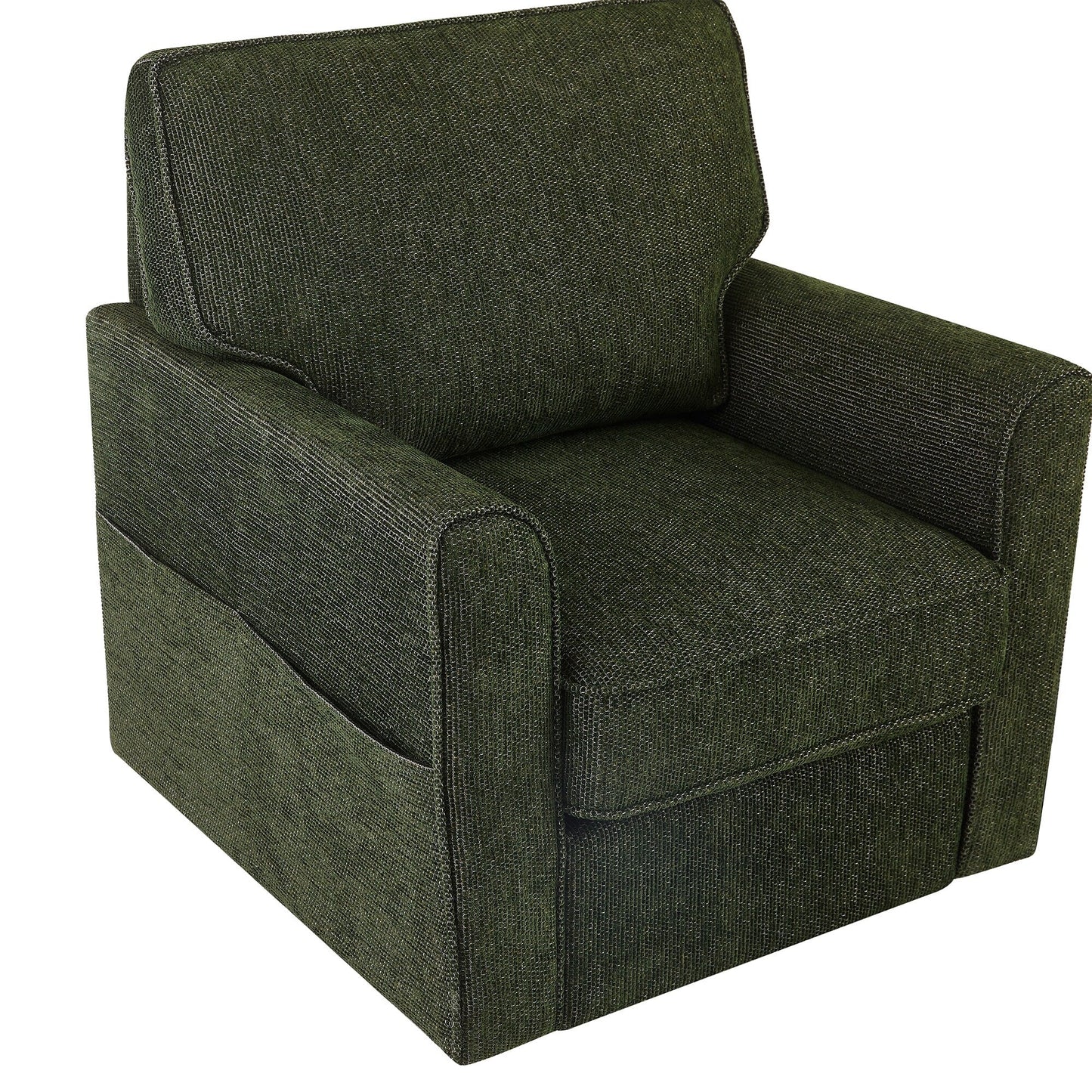 Fauteuil d'appoint pivotant à 360° rembourré Roomfitters avec poches latérales pour salon, chambre, bureau, hôtel