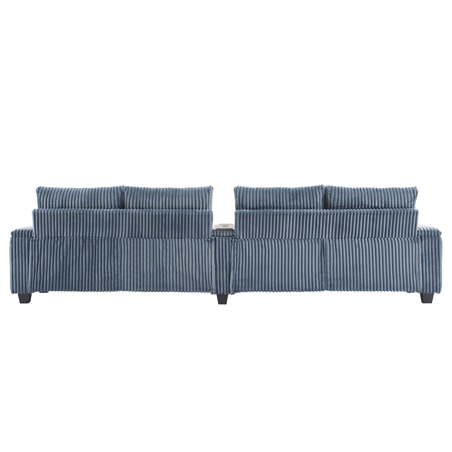 Canapé-lit 4 places moderne en velours côtelé Roomfitters avec ports USB, accoudoirs de rangement dissimulés et porte-gobelets rabattables pour le salon