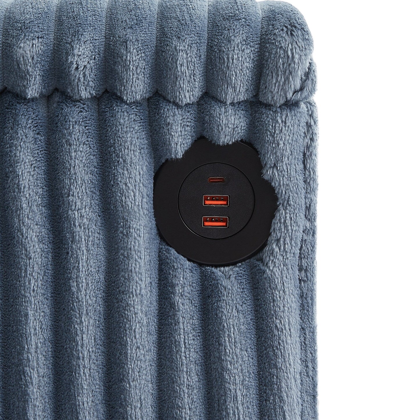 Canapé-lit 4 places moderne en velours côtelé Roomfitters avec ports USB, accoudoirs de rangement dissimulés et porte-gobelets rabattables pour le salon