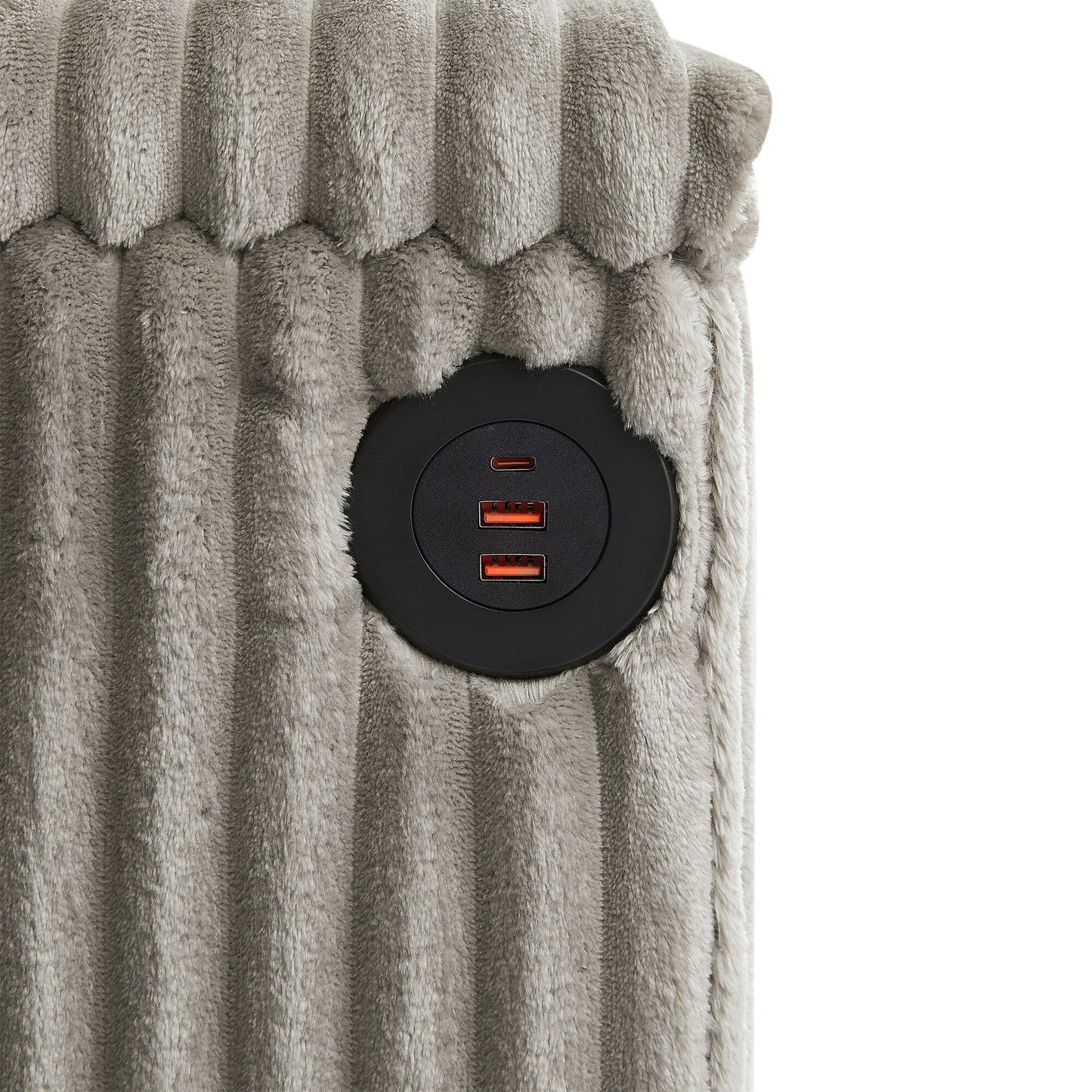 Canapé-lit 4 places moderne en velours côtelé Roomfitters avec ports USB, accoudoirs de rangement dissimulés et porte-gobelets rabattables pour le salon