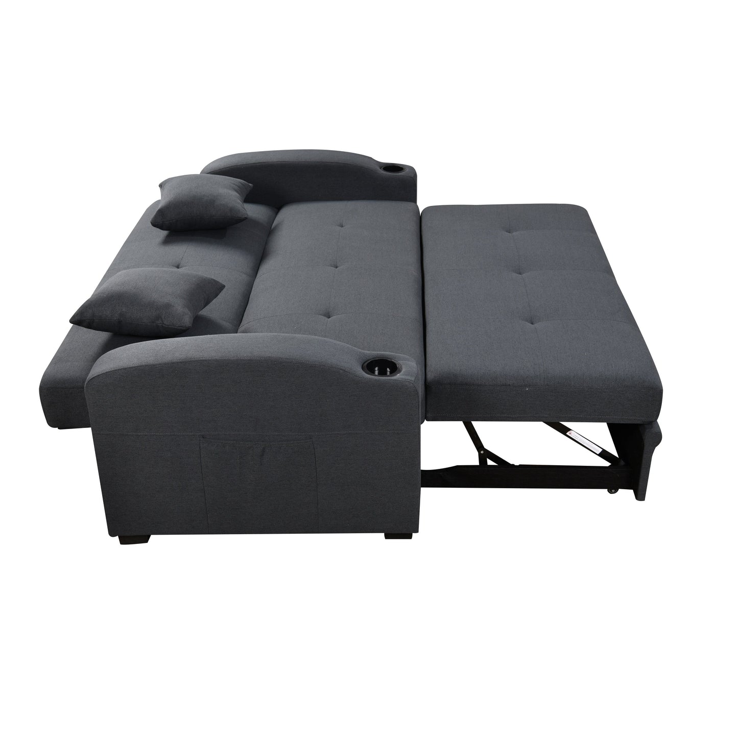 Canapé convertible 3 en 1 Roomfitters de 75 pouces, moderne, avec lit gigogne pratique, dossier inclinable, porte-gobelets et oreillers
