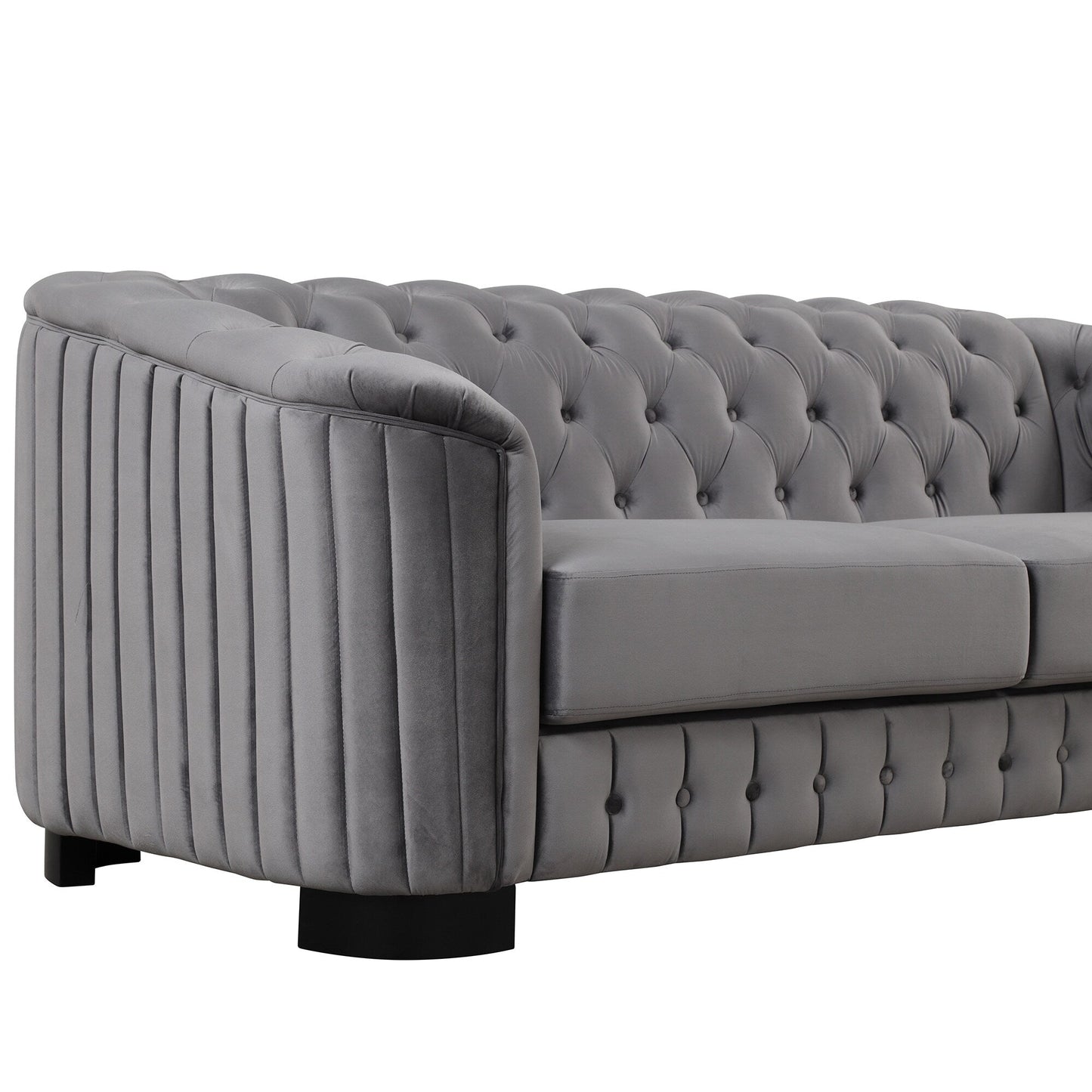 Canapé 3 places en velours moderne du milieu du siècle avec pieds en bois d'hévéa et coussin d'assise épais et amovible, Roomfitters 82.4