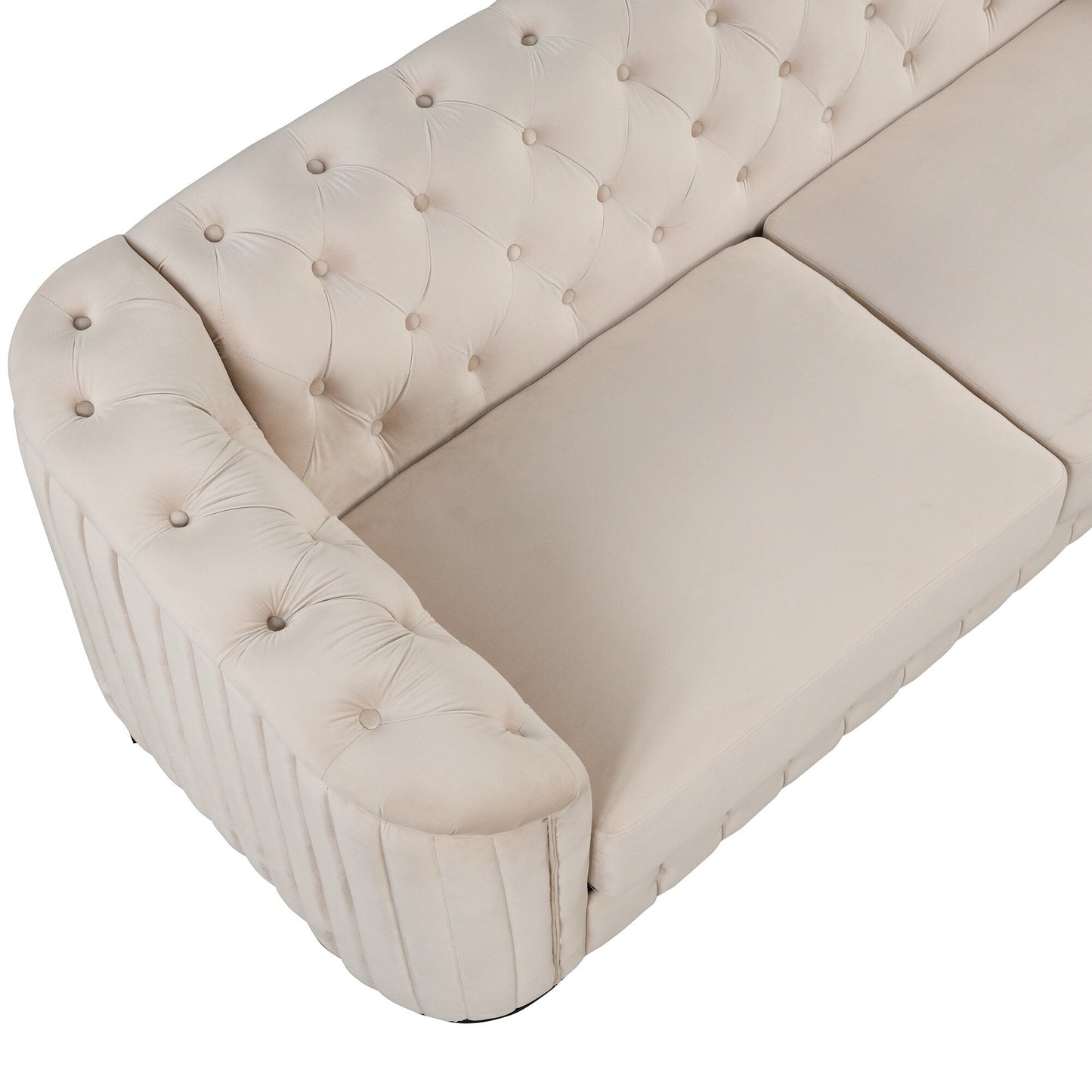 Canapé 3 places en velours moderne du milieu du siècle avec pieds en bois d'hévéa et coussin d'assise épais et amovible, Roomfitters 82.4