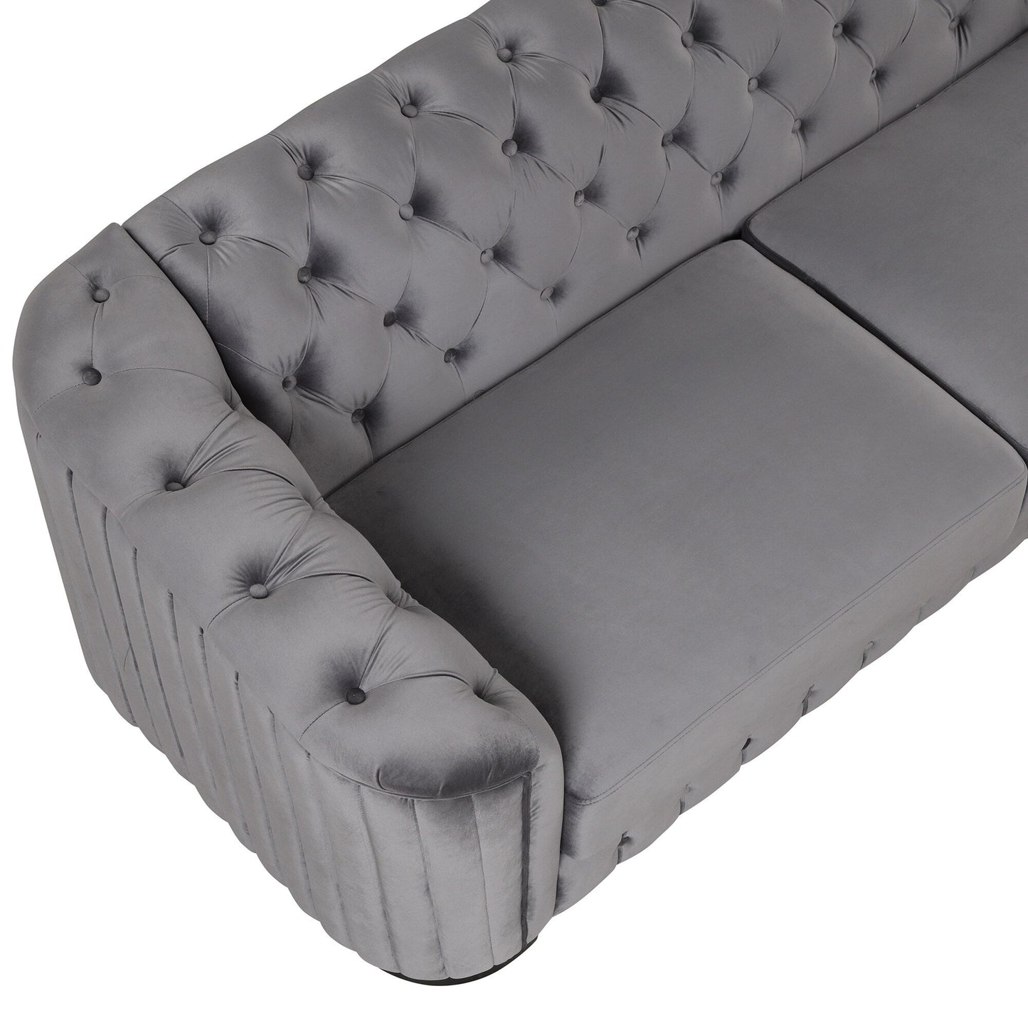 Canapé 3 places en velours moderne du milieu du siècle avec pieds en bois d'hévéa et coussin d'assise épais et amovible, Roomfitters 82.4