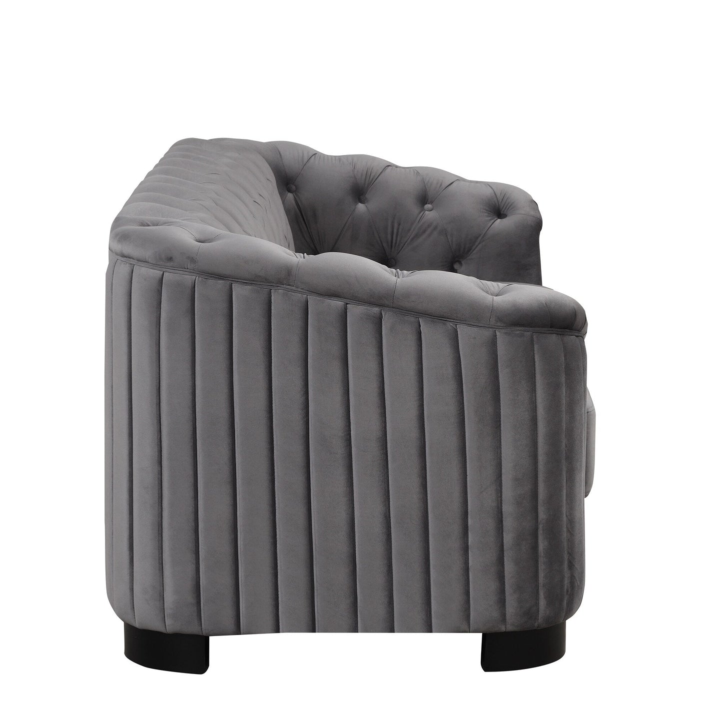 Canapé 3 places en velours moderne du milieu du siècle avec pieds en bois d'hévéa et coussin d'assise épais et amovible, Roomfitters 82.4