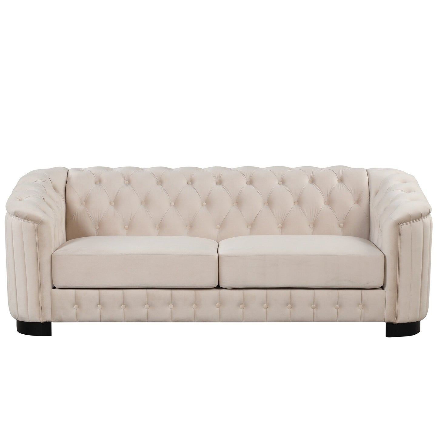 Canapé 3 places en velours moderne du milieu du siècle avec pieds en bois d'hévéa et coussin d'assise épais et amovible, Roomfitters 82.4
