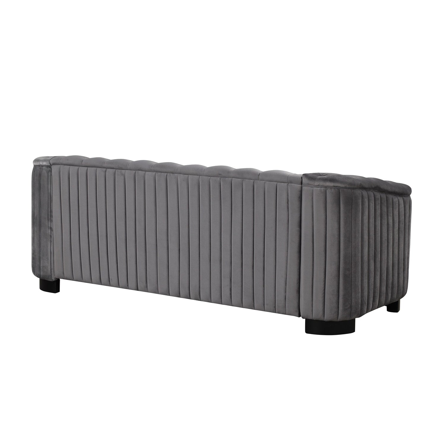 Canapé 3 places en velours moderne du milieu du siècle avec pieds en bois d'hévéa et coussin d'assise épais et amovible, Roomfitters 82.4
