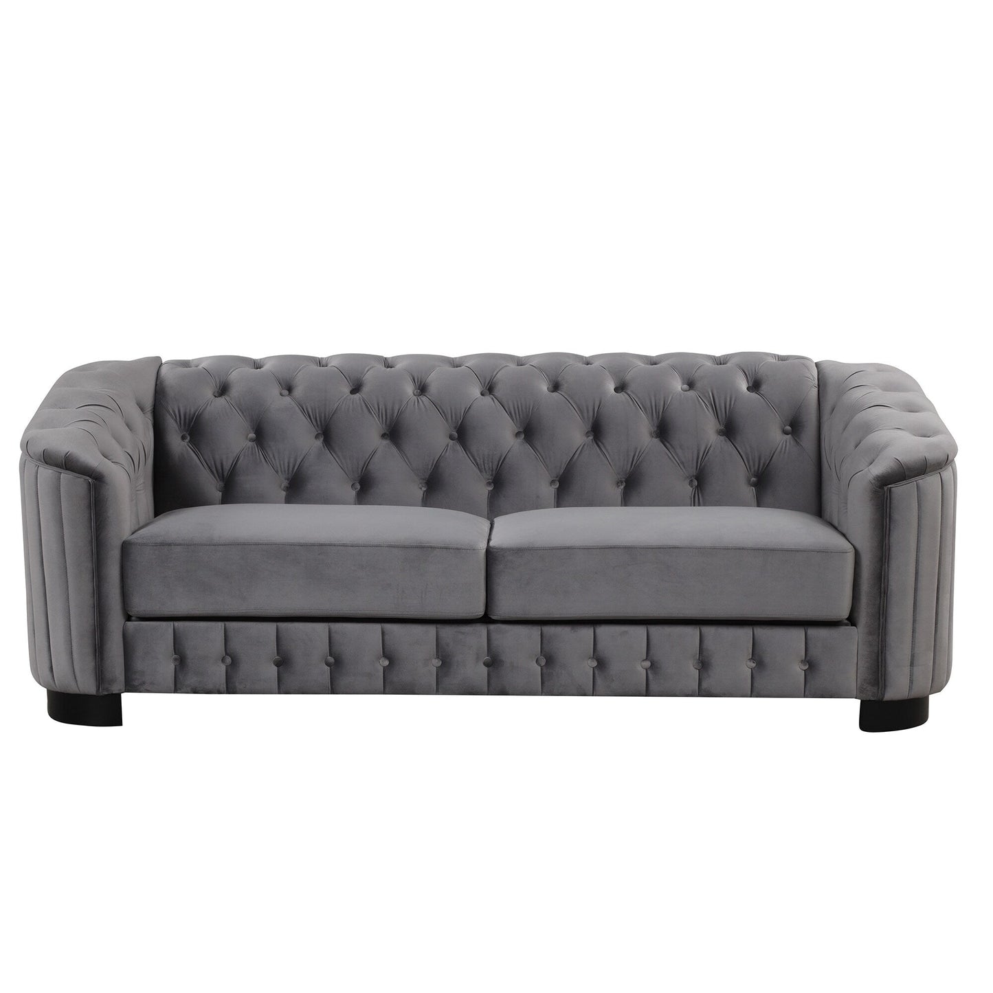Canapé 3 places en velours moderne du milieu du siècle avec pieds en bois d'hévéa et coussin d'assise épais et amovible, Roomfitters 82.4