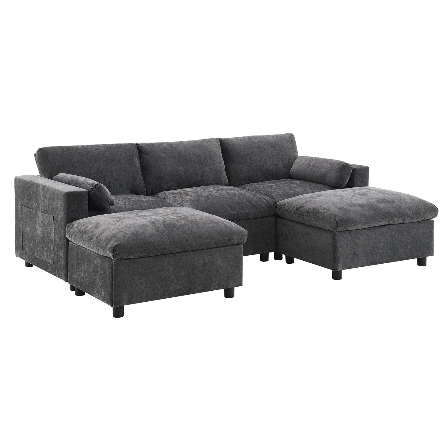 Canapé modulable en U 5 places en chenille Roomfitters 86,5, avec poches de rangement, coussins et 2 poufs